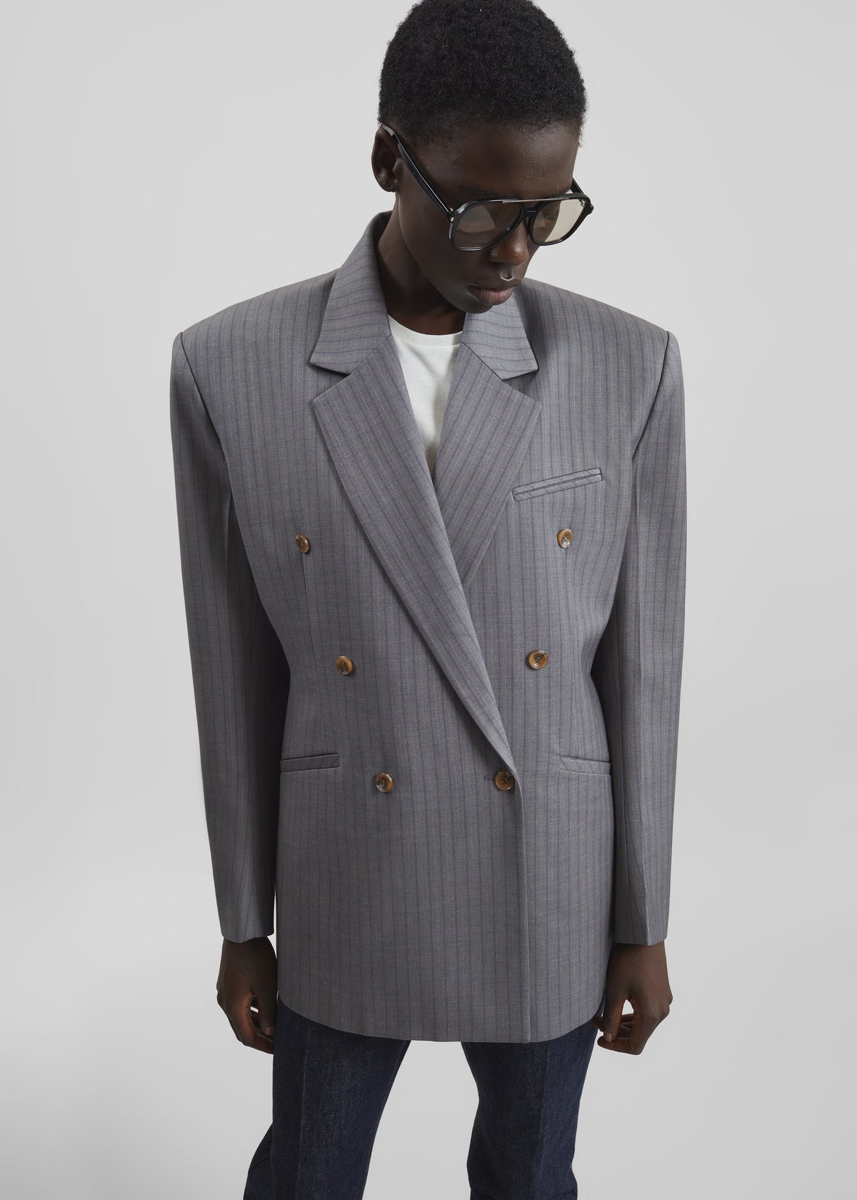 Helmond Double-Breasted Blazer - Grey Multi Stripe β view 6 of 9