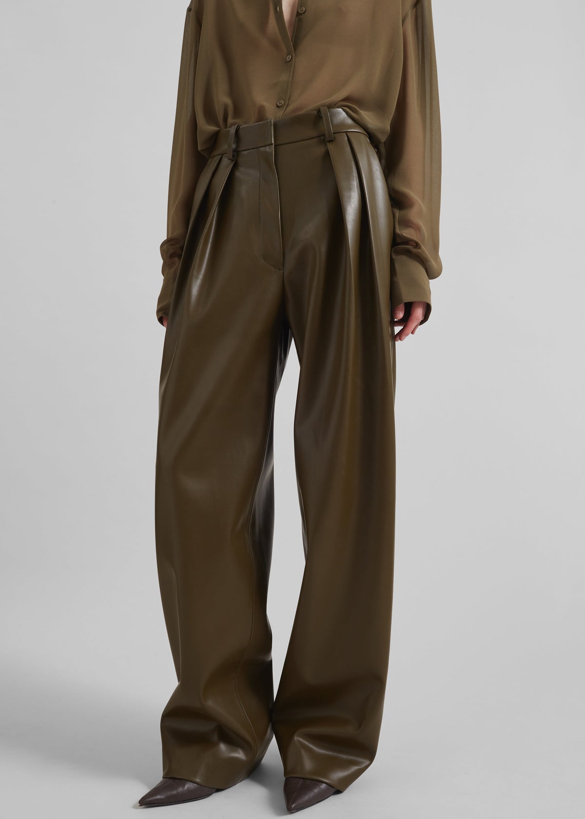Helsinki Faux Leather Pants - Olive β view 1 of 9