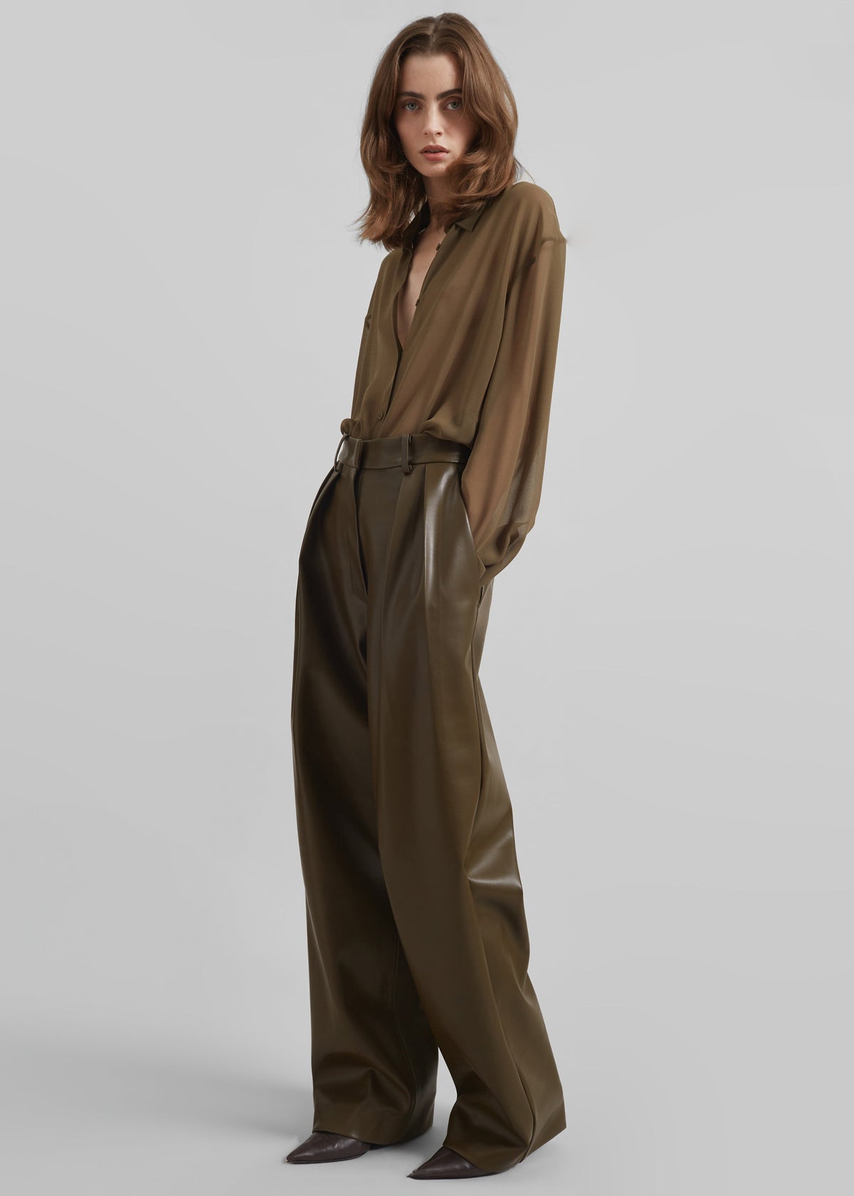 Helsinki Faux Leather Pants - Olive β view 3 of 9