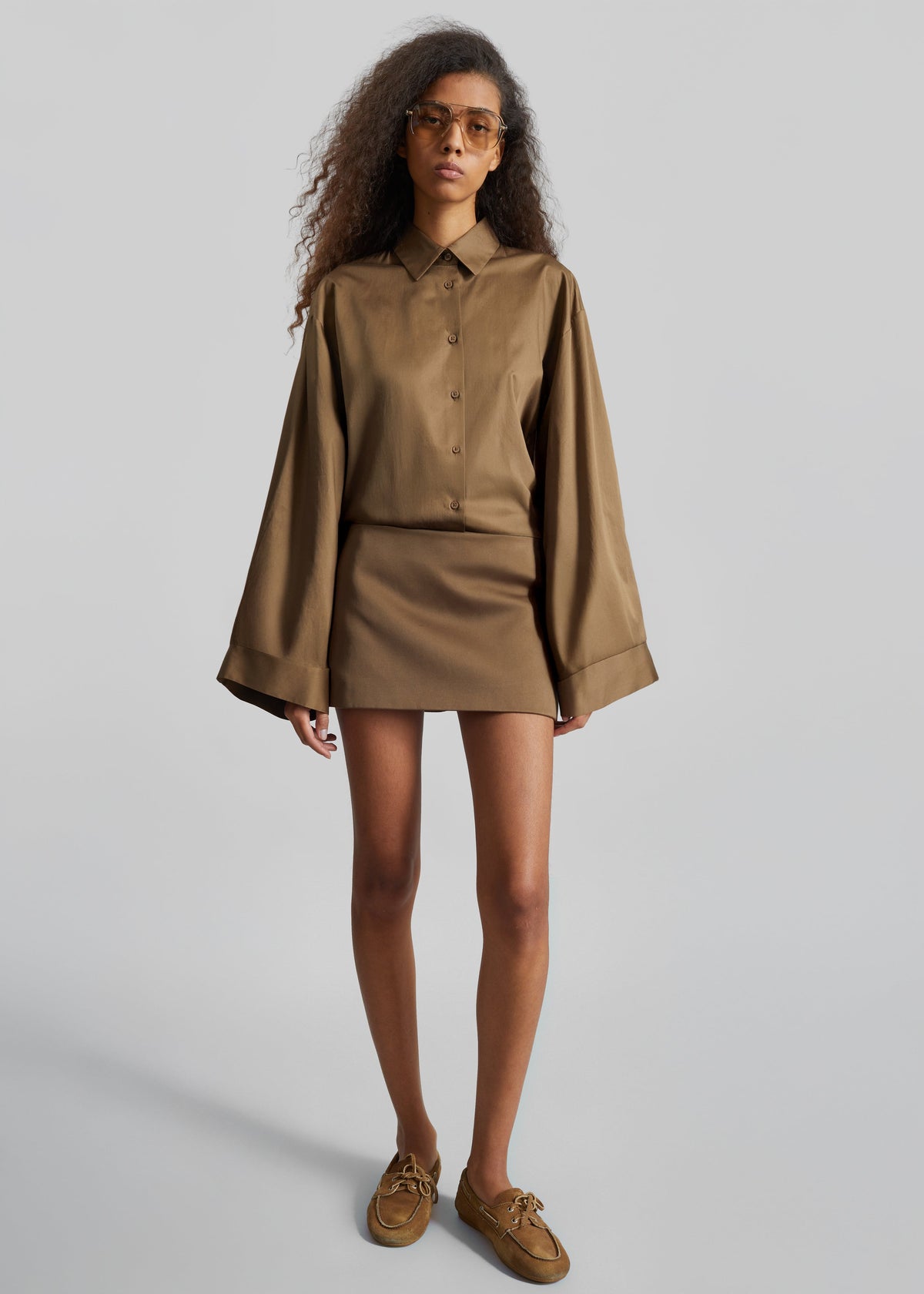 Hera Satin Mini Skirt - Brown – view 1 of 11