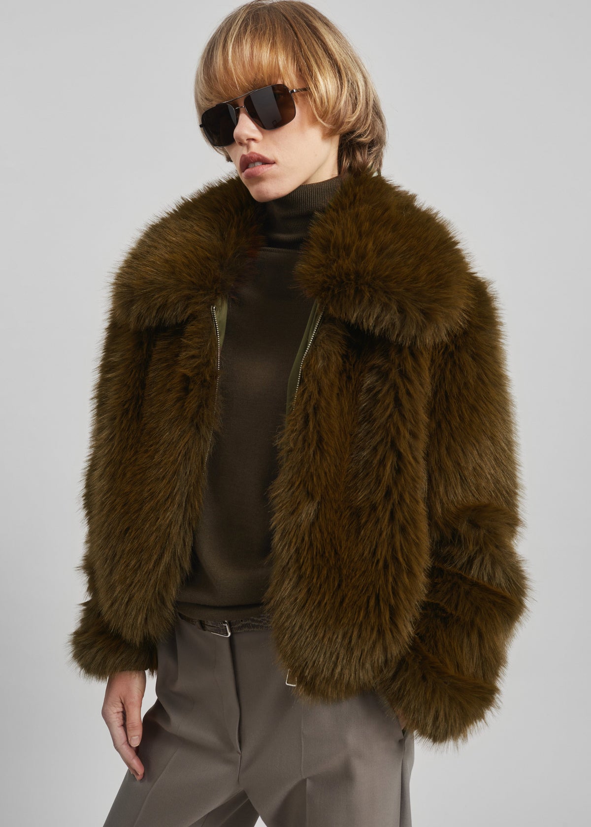 Hope Faux Fur Jacket - Moss Green β view 4 of 6
