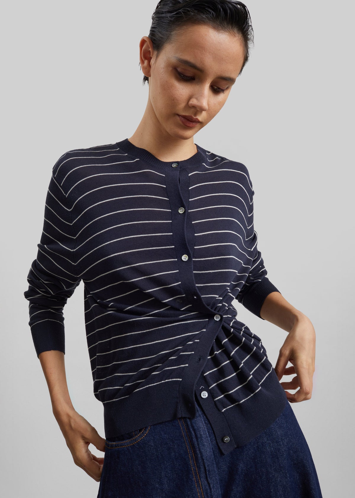 Hossegor Fine Knit Cardigan - Navy/White Stripe β view 2 of 7
