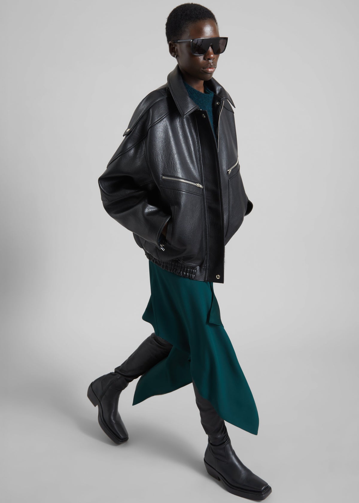 Hudson Faux Leather Bomber Jacket - Black β view 1 of 7