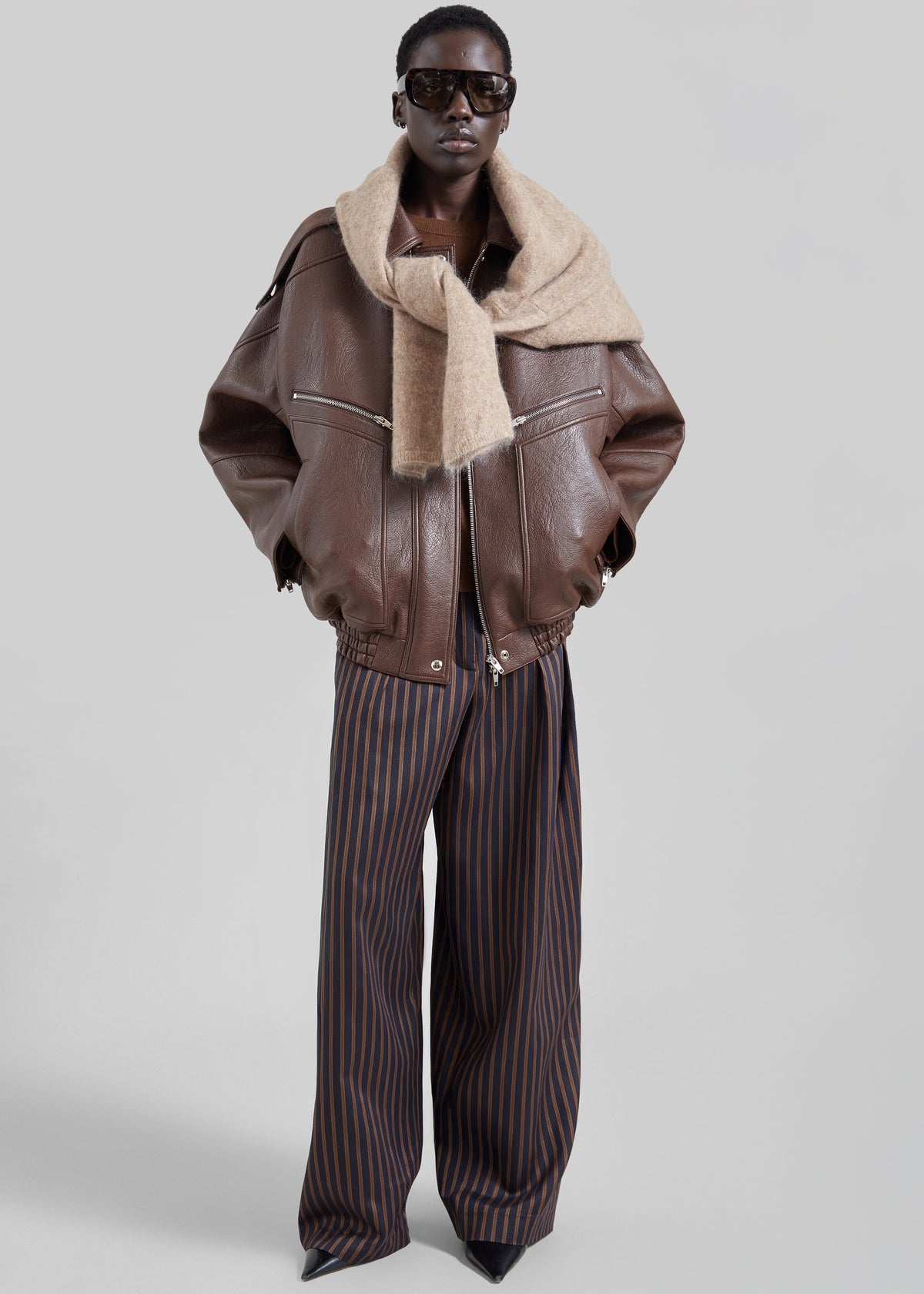 Hudson Faux Leather Bomber Jacket - Brown β view 6 of 7