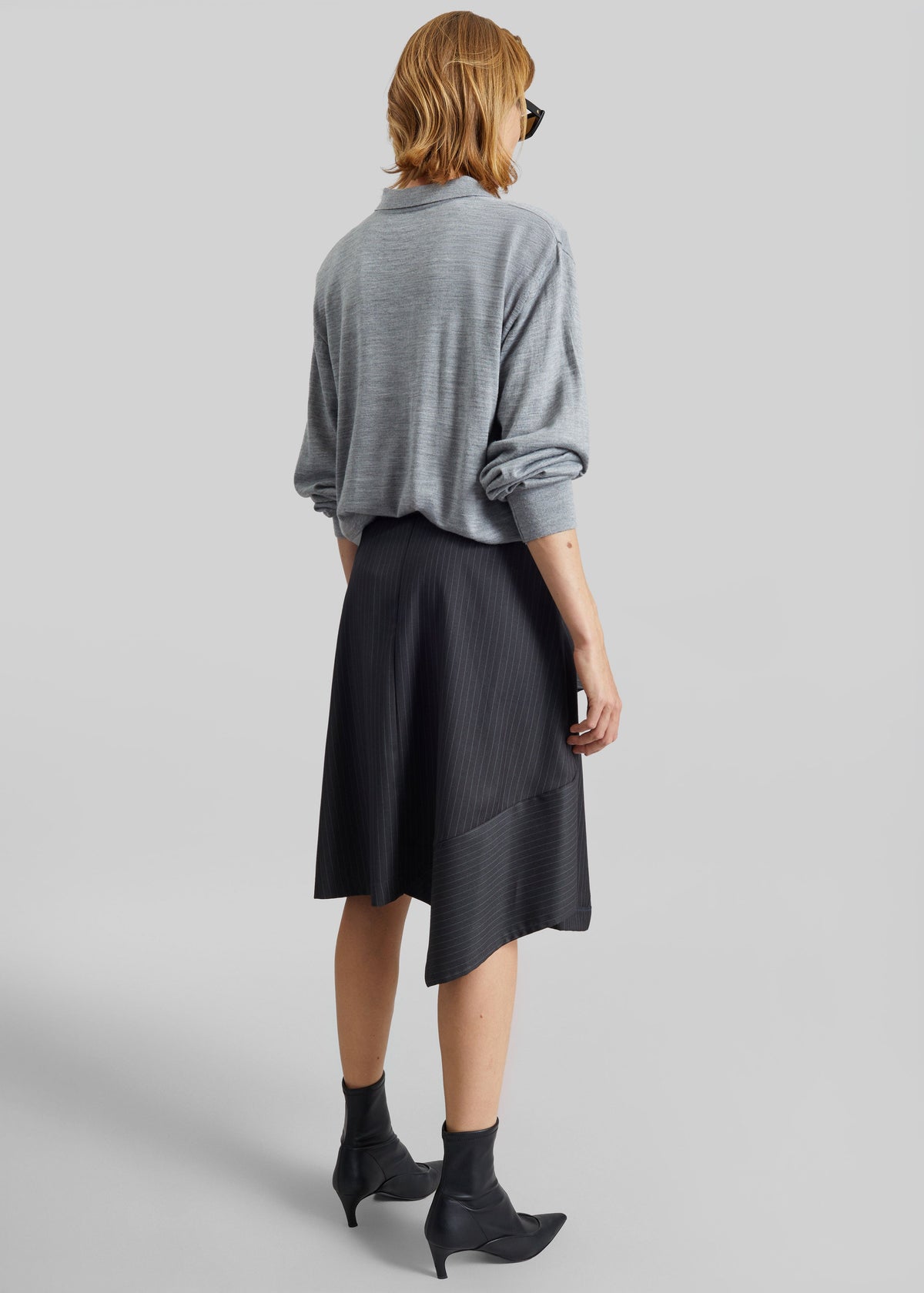 Iena Asymmetric Skirt - Charcoal Pinstripe β view 7 of 8