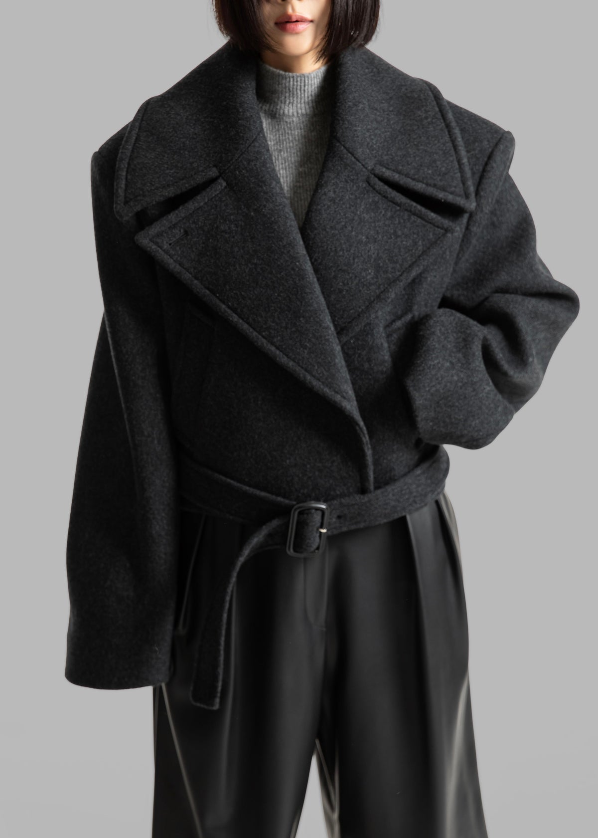 Aumale Cropped Wool Peacoat - Charcoal β view 7 of 11