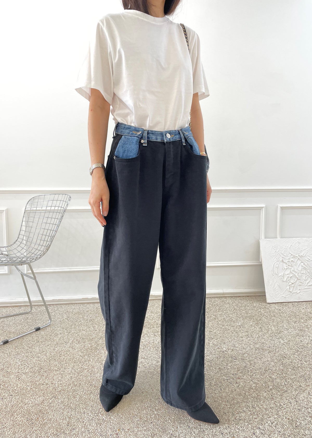 Hayla Contrast Denim Pants - Black β view 3 of 9