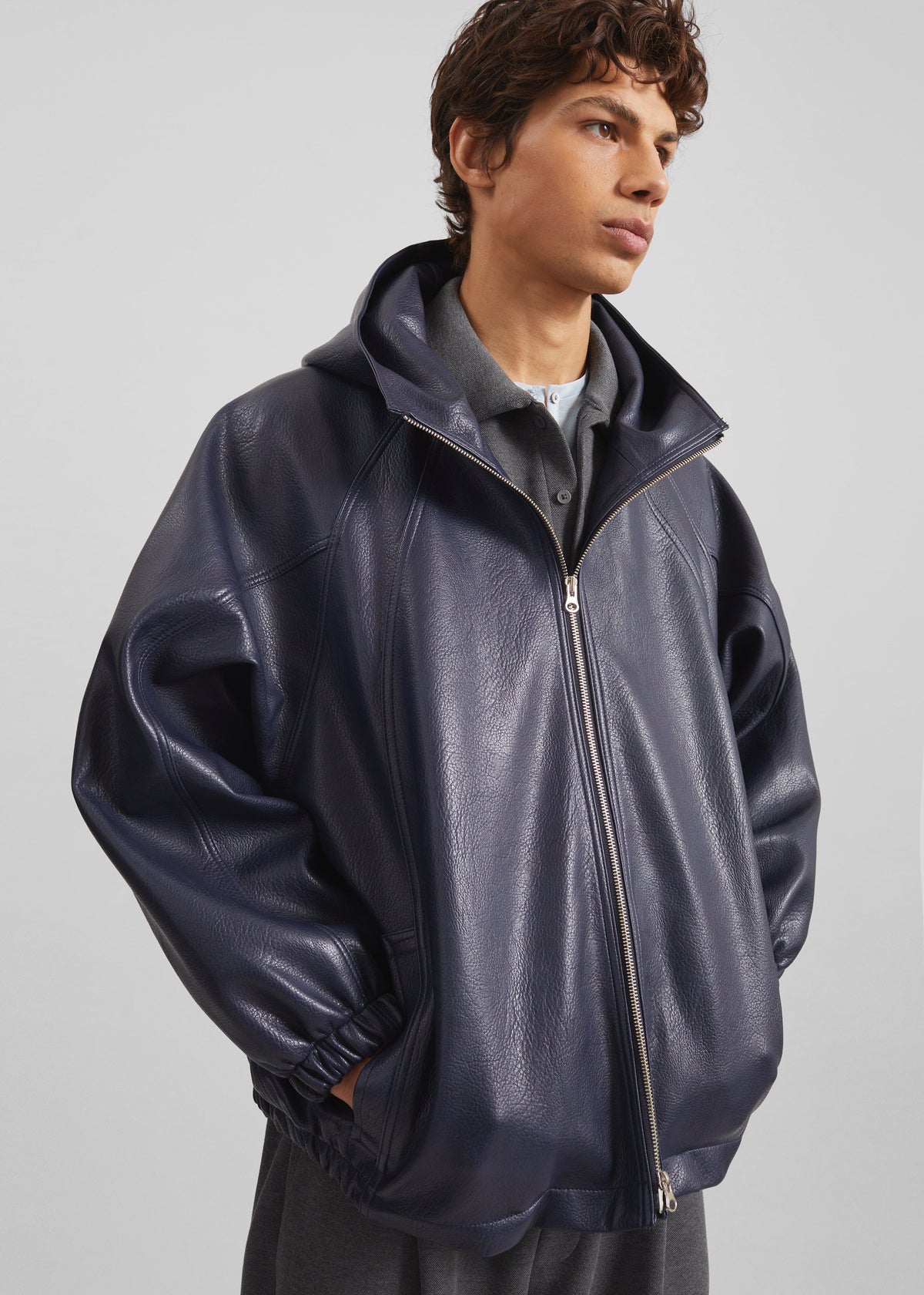 Iver Faux Leather Hooded Jacket - Navy β view 5 of 10
