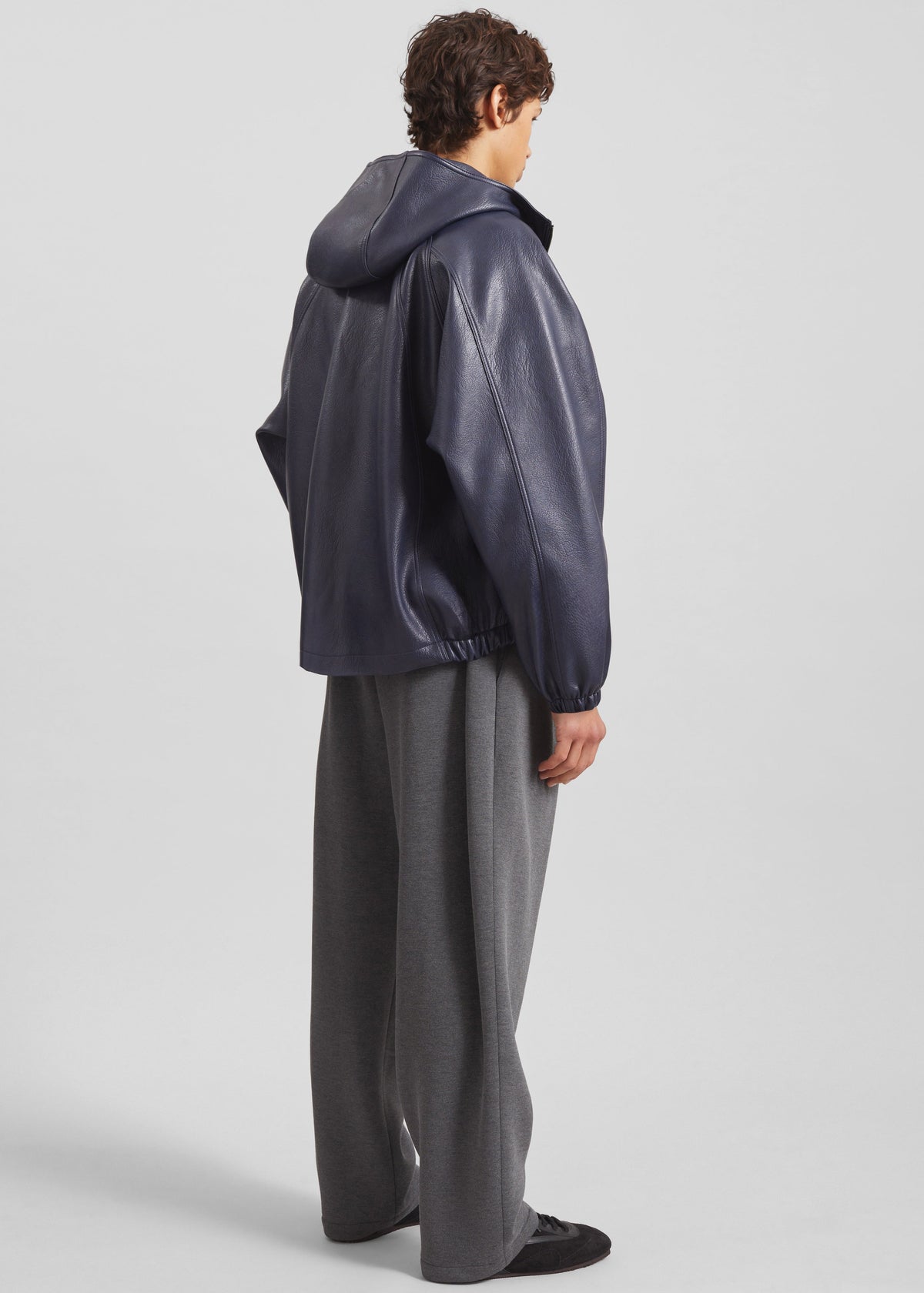 Iver Faux Leather Hooded Jacket - Navy β view 9 of 10