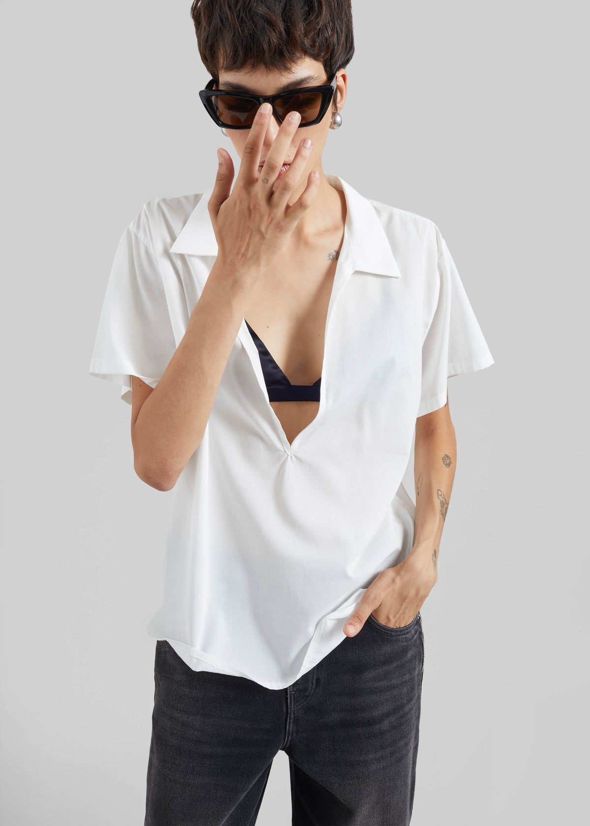 Izella Deep V Neck Shirt - White β view 1 of 6