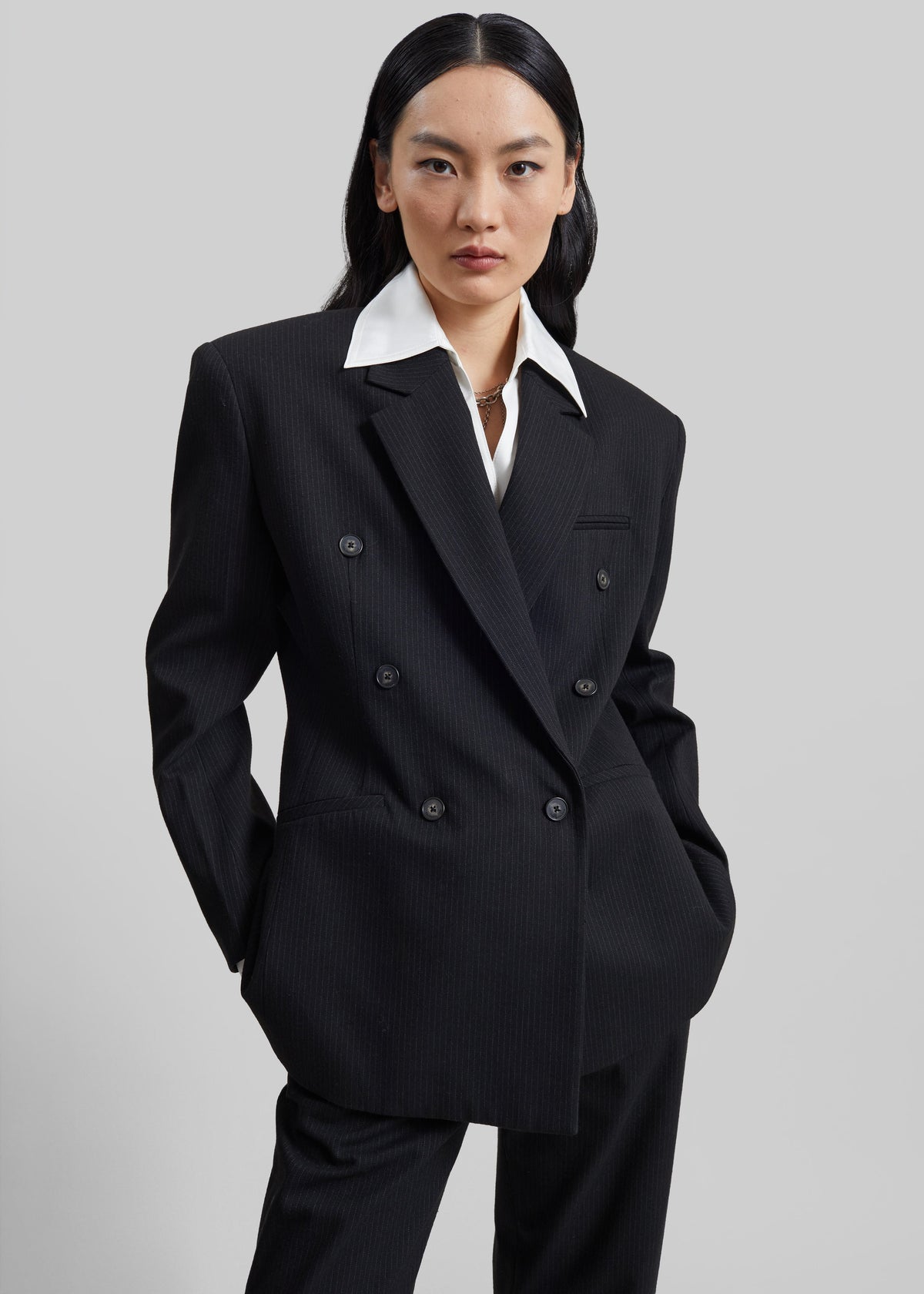 Jade Double-Breasted Blazer - Black/White Pinstripe β view 3 of 10