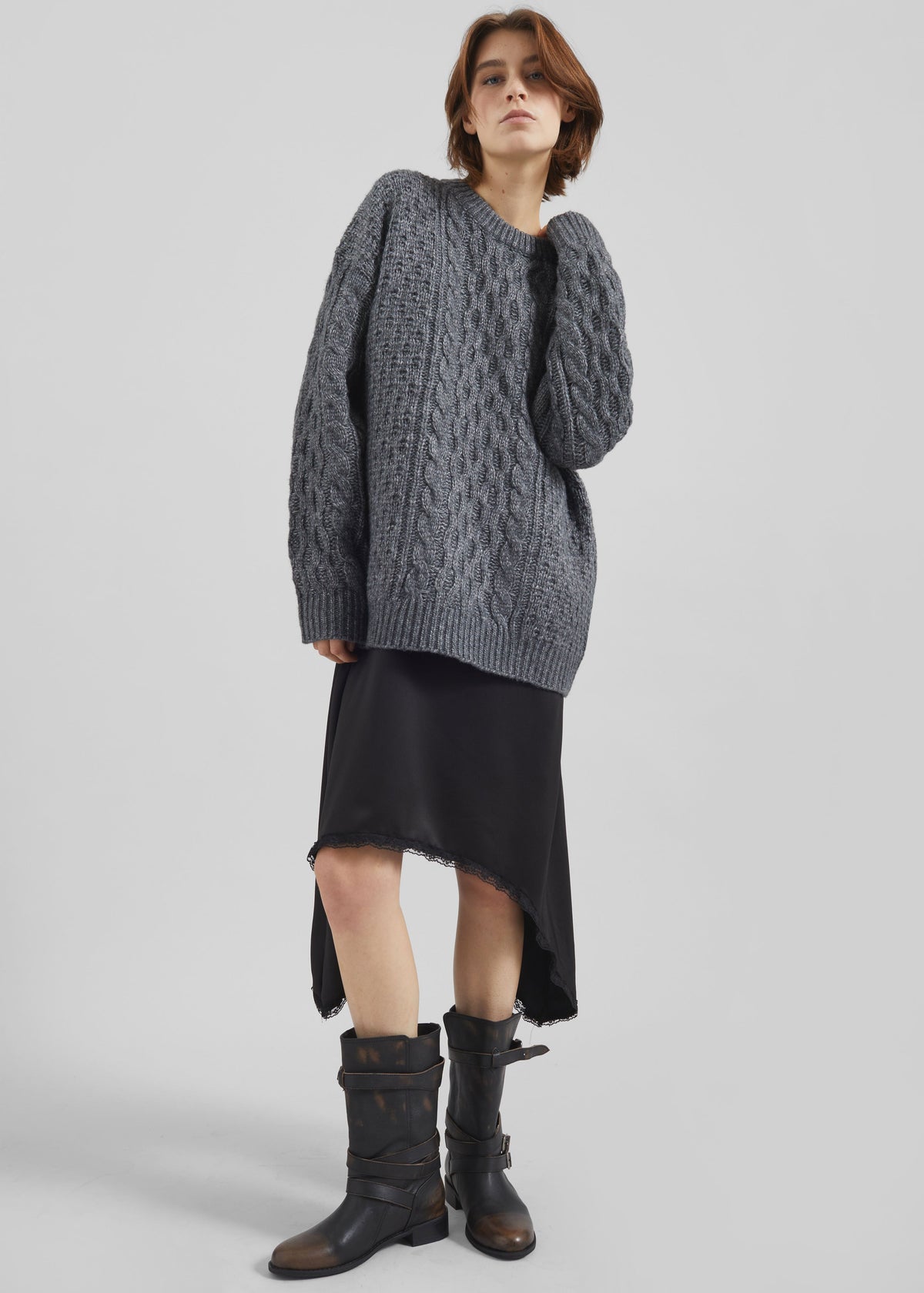 Janesen Oversized Cable Knit Sweater - Grey Melange β view 5 of 8