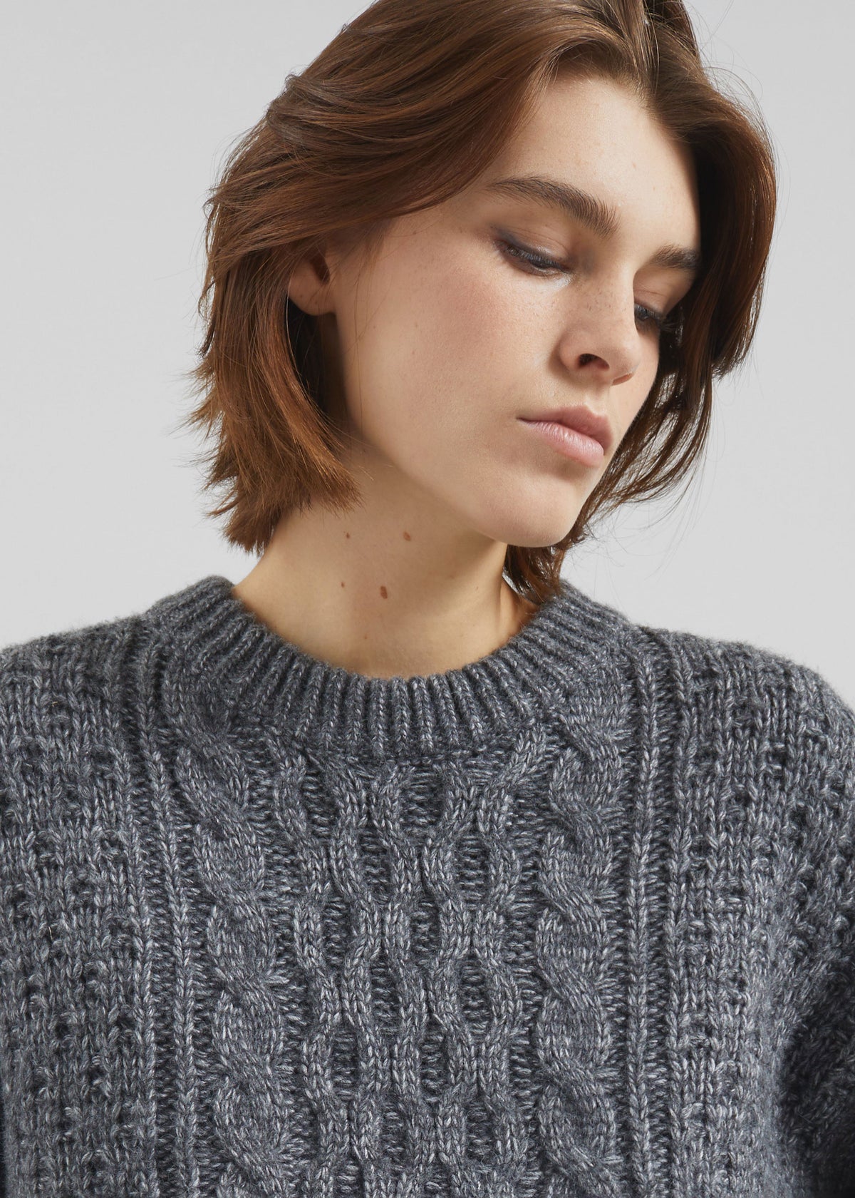 Janesen Oversized Cable Knit Sweater - Grey Melange β view 6 of 8
