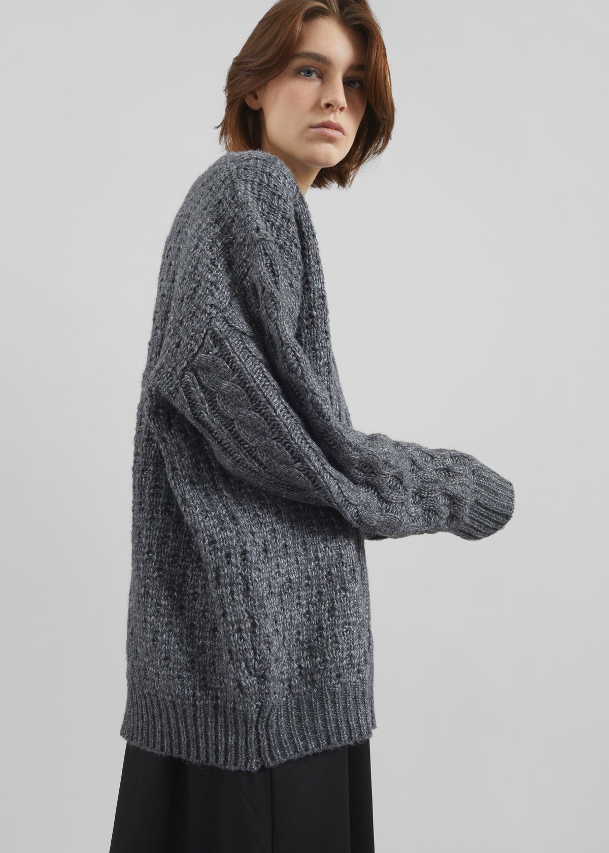 Janesen Oversized Cable Knit Sweater - Grey Melange β view 3 of 8