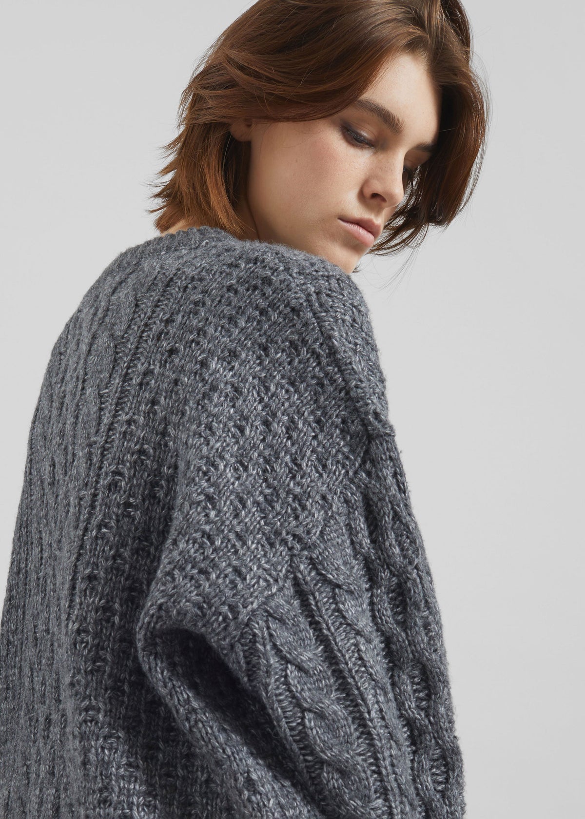 Janesen Oversized Cable Knit Sweater - Grey Melange β view 4 of 8