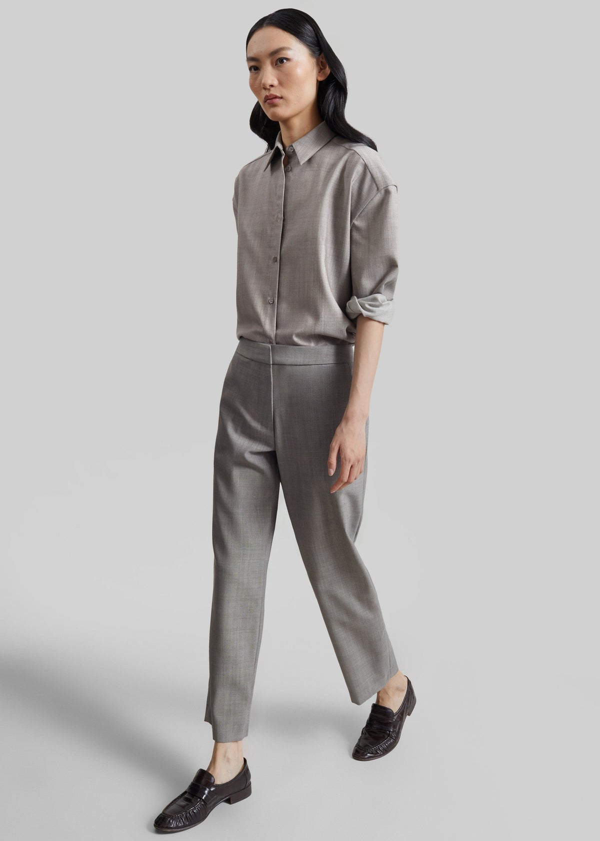 Jet Wool Slim Tailored Trousers - Light Taupe Melange β view 1 of 8
