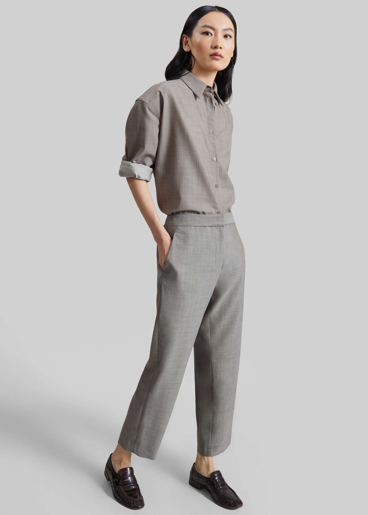 Jet Wool Slim Tailored Trousers - Light Taupe Melange β view 3 of 8