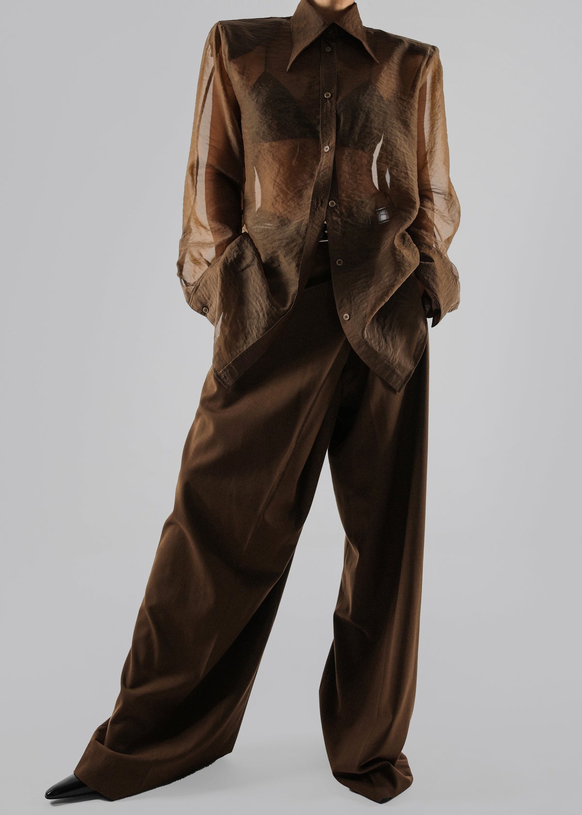 Jolene Semi Sheer Shirt - Brown β view 3 of 11