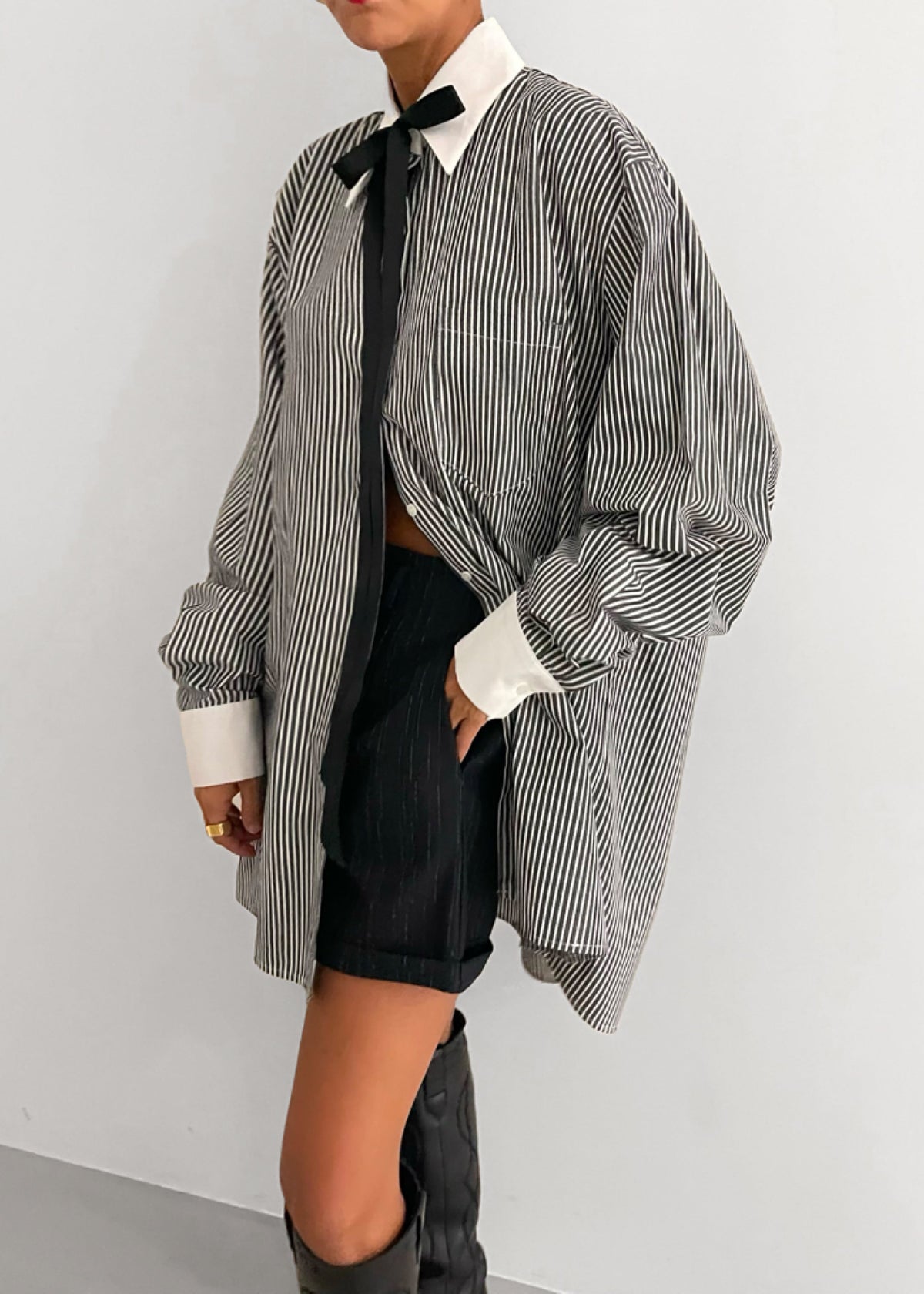 Jany Tie-Neck Shirt - Black Stripe β view 10 of 11