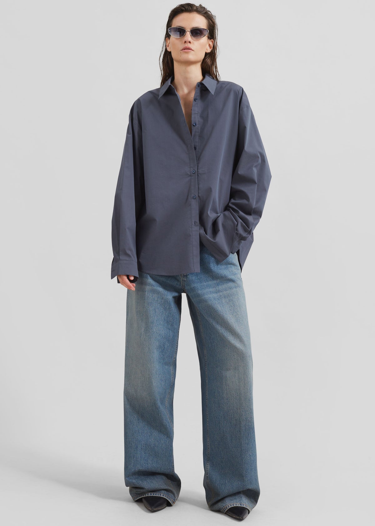 Kae Back Slit Button Up Shirt - Charcoal β view 1 of 9
