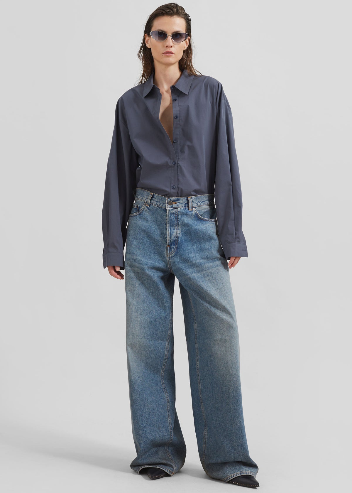 Kae Back Slit Button Up Shirt - Charcoal β view 8 of 9