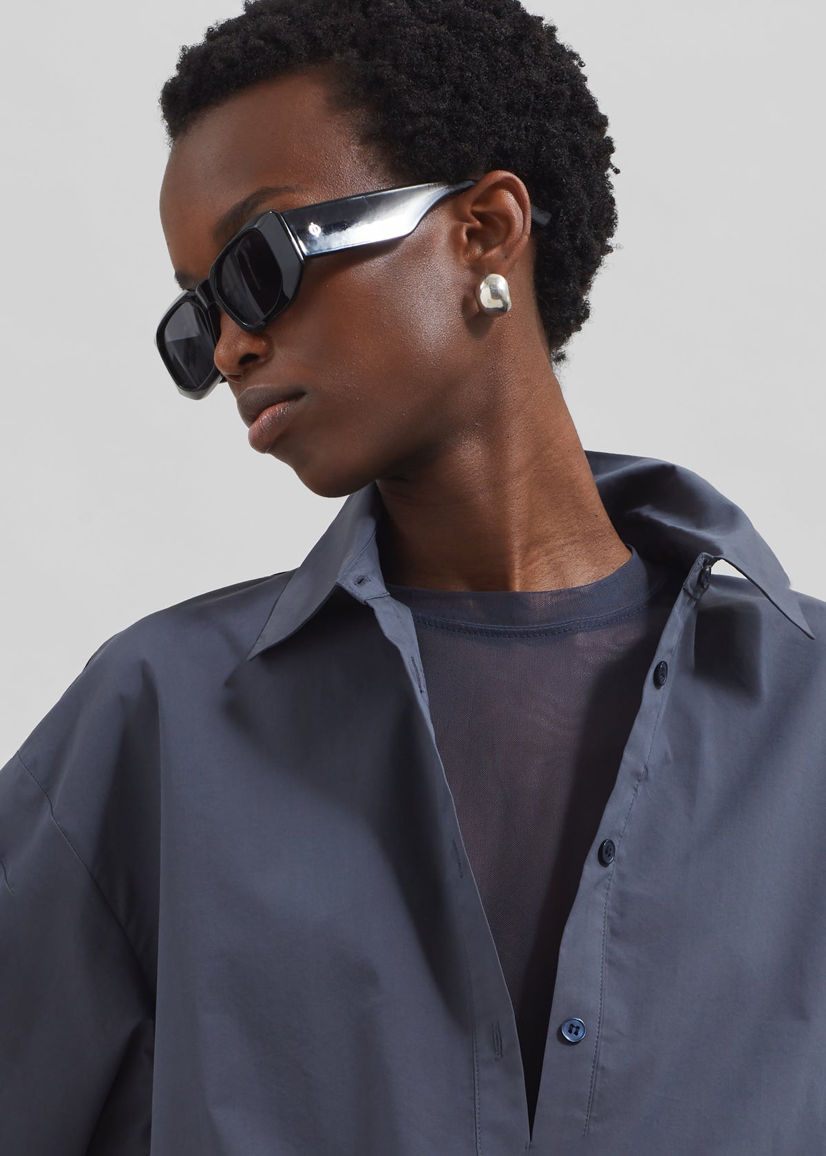 Kae Back Slit Button Up Shirt - Charcoal β view 7 of 9
