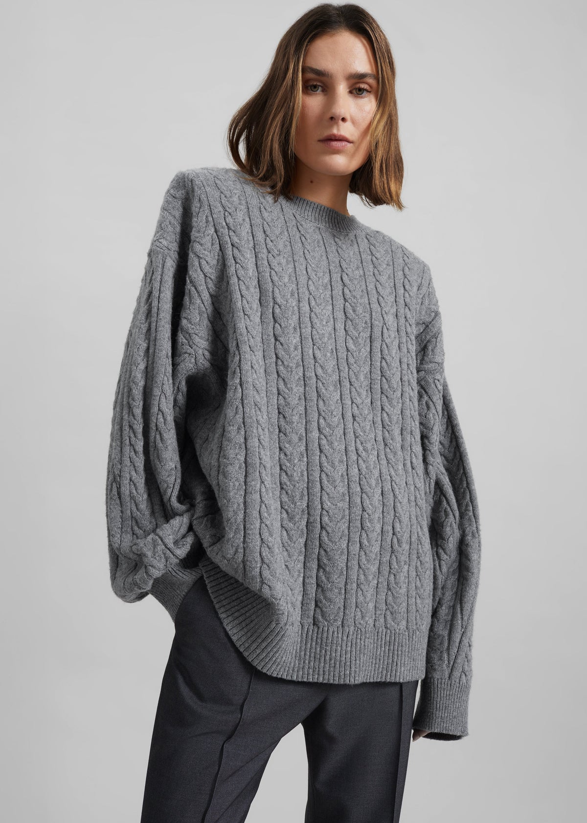 Karmoy Cable Knit Padded Sweater - Grey β view 1 of 9