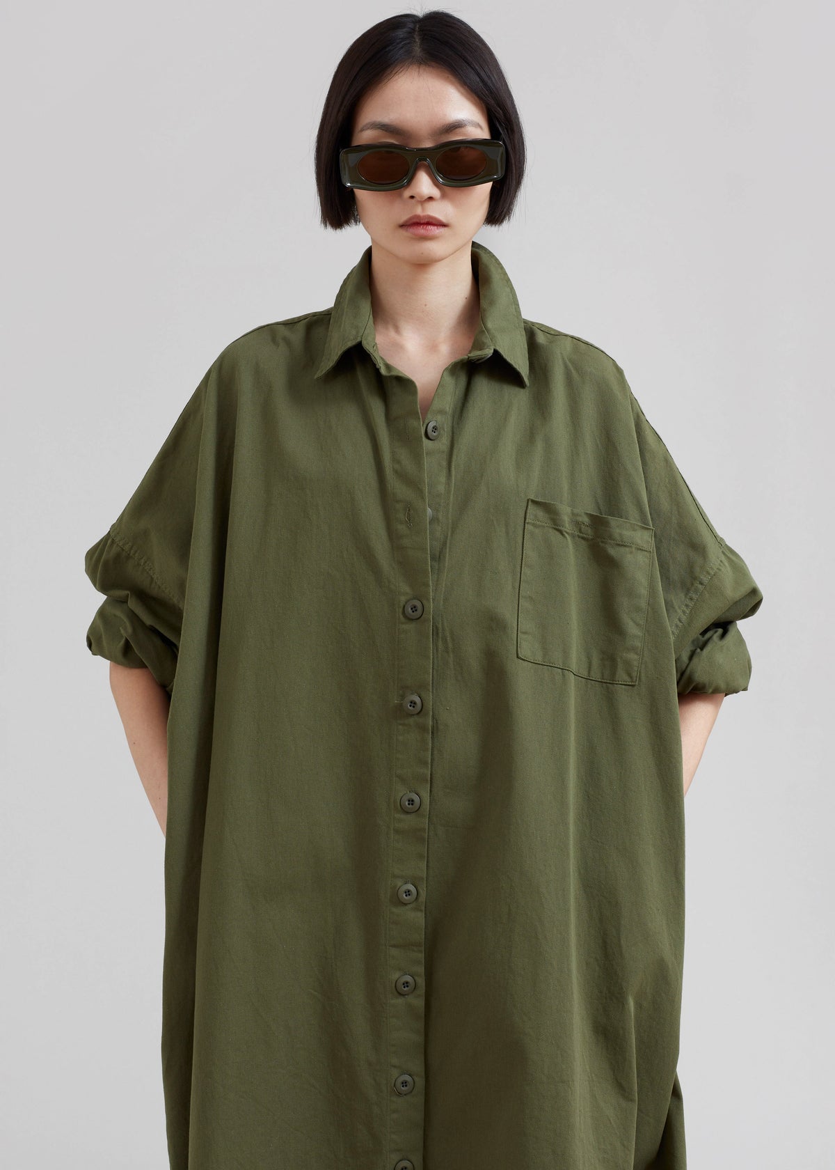 Kason Oversized Shirt Dress - Dark Olive β view 4 of 10