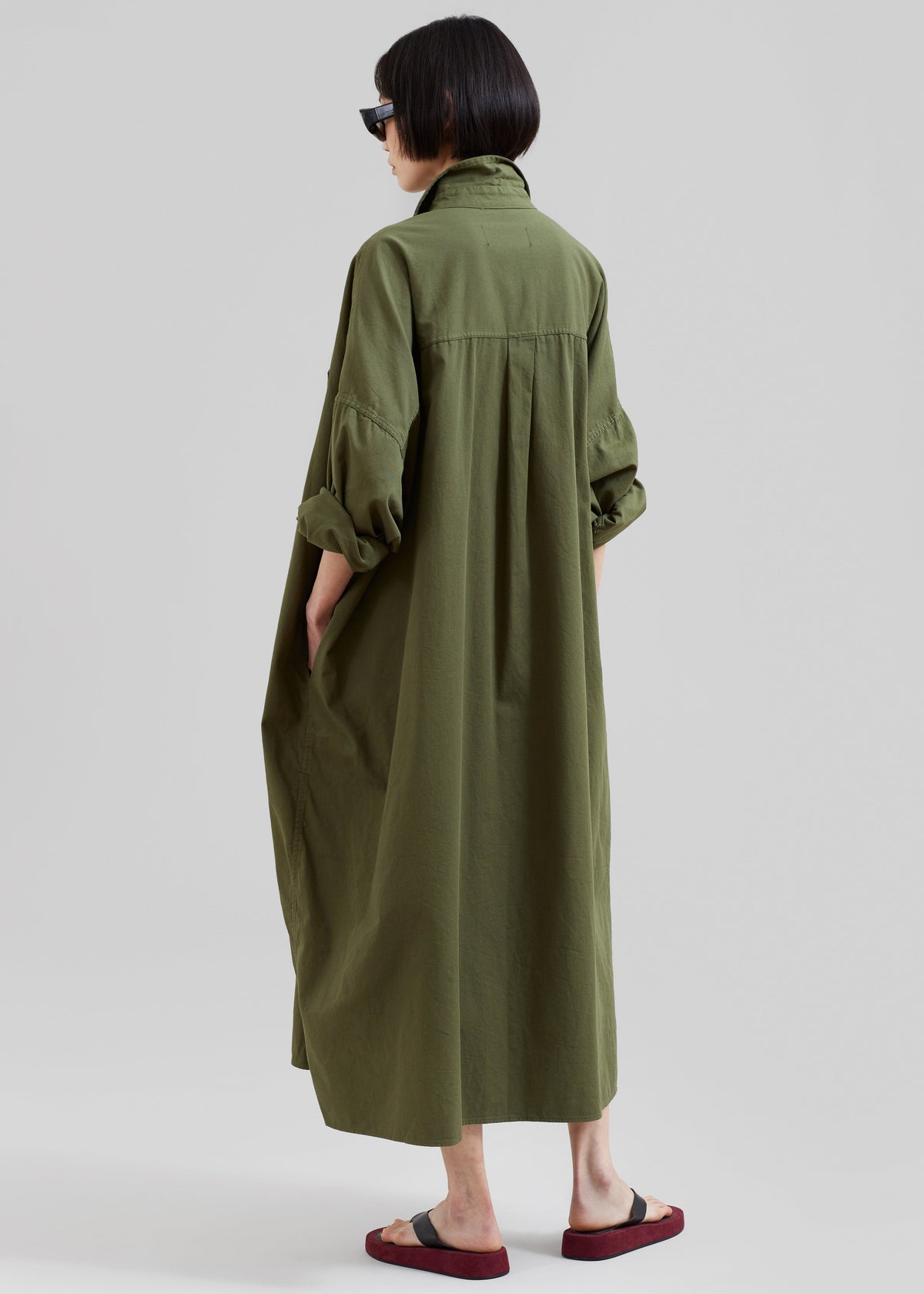 Kason Oversized Shirt Dress - Dark Olive β view 9 of 10