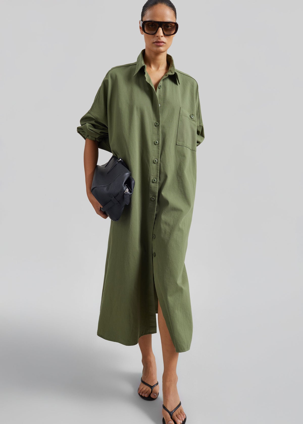 Kason Oversized Shirt Dress - Dark Olive β view 8 of 10