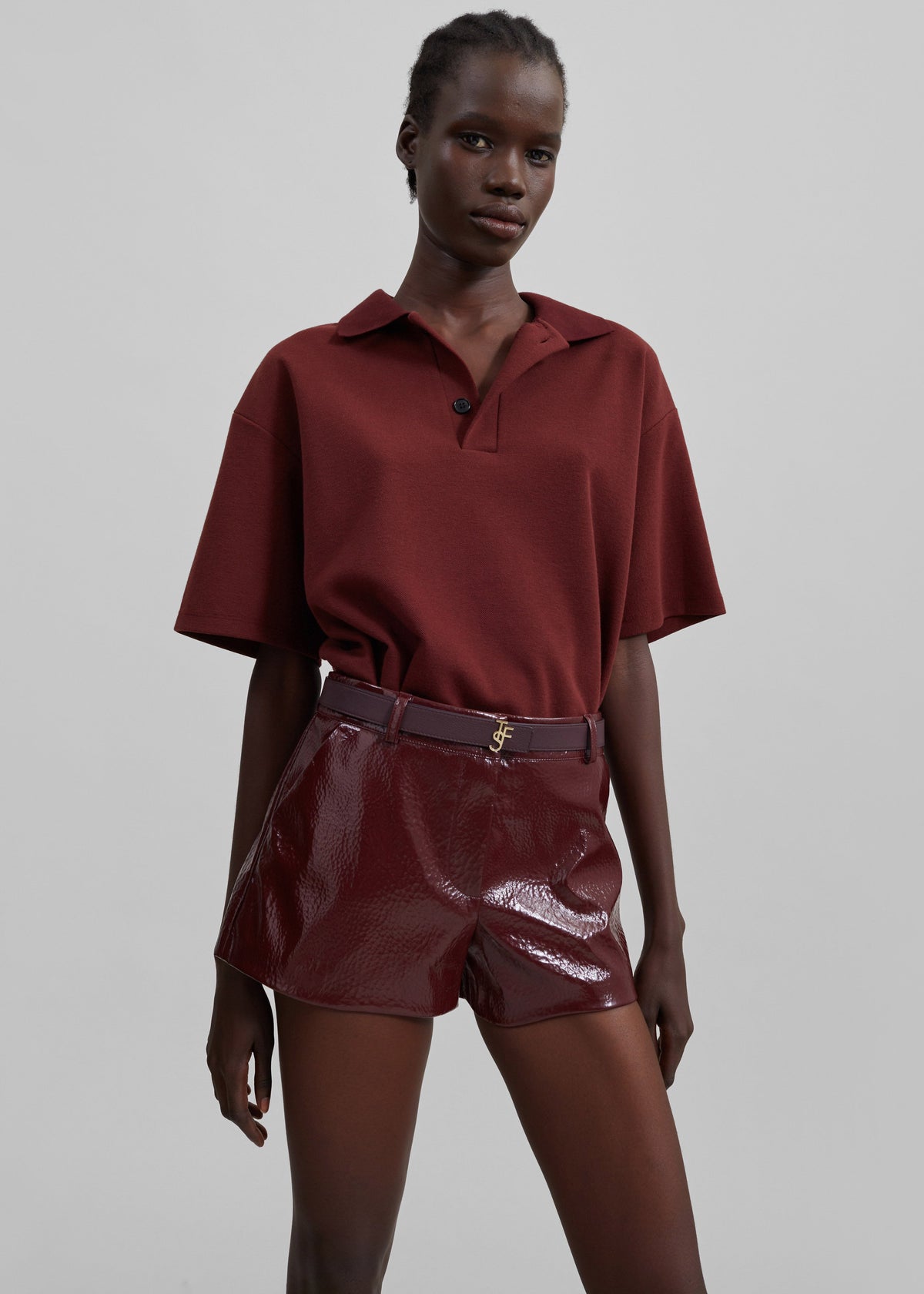 Kate Crackled Faux Leather Mini Shorts - Burgundy β view 7 of 12