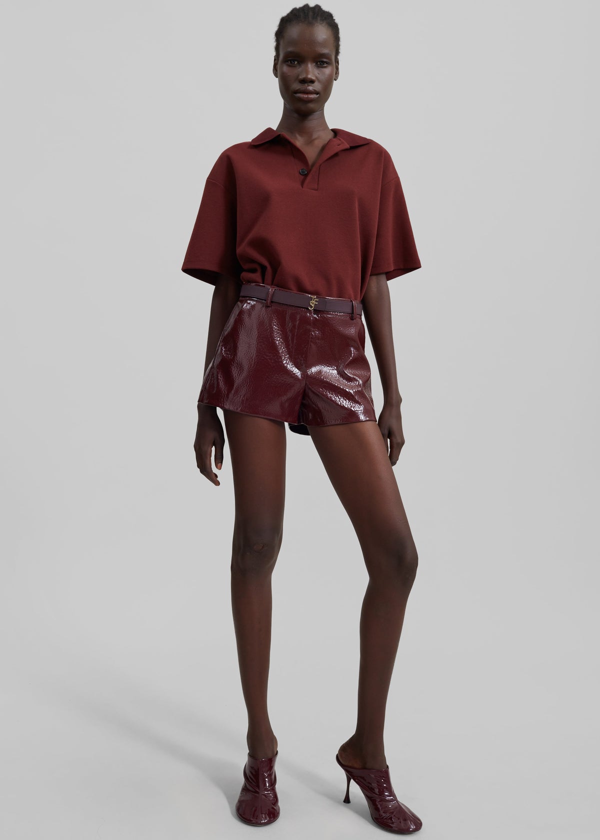 Kate Crackled Faux Leather Mini Shorts - Burgundy β view 2 of 12