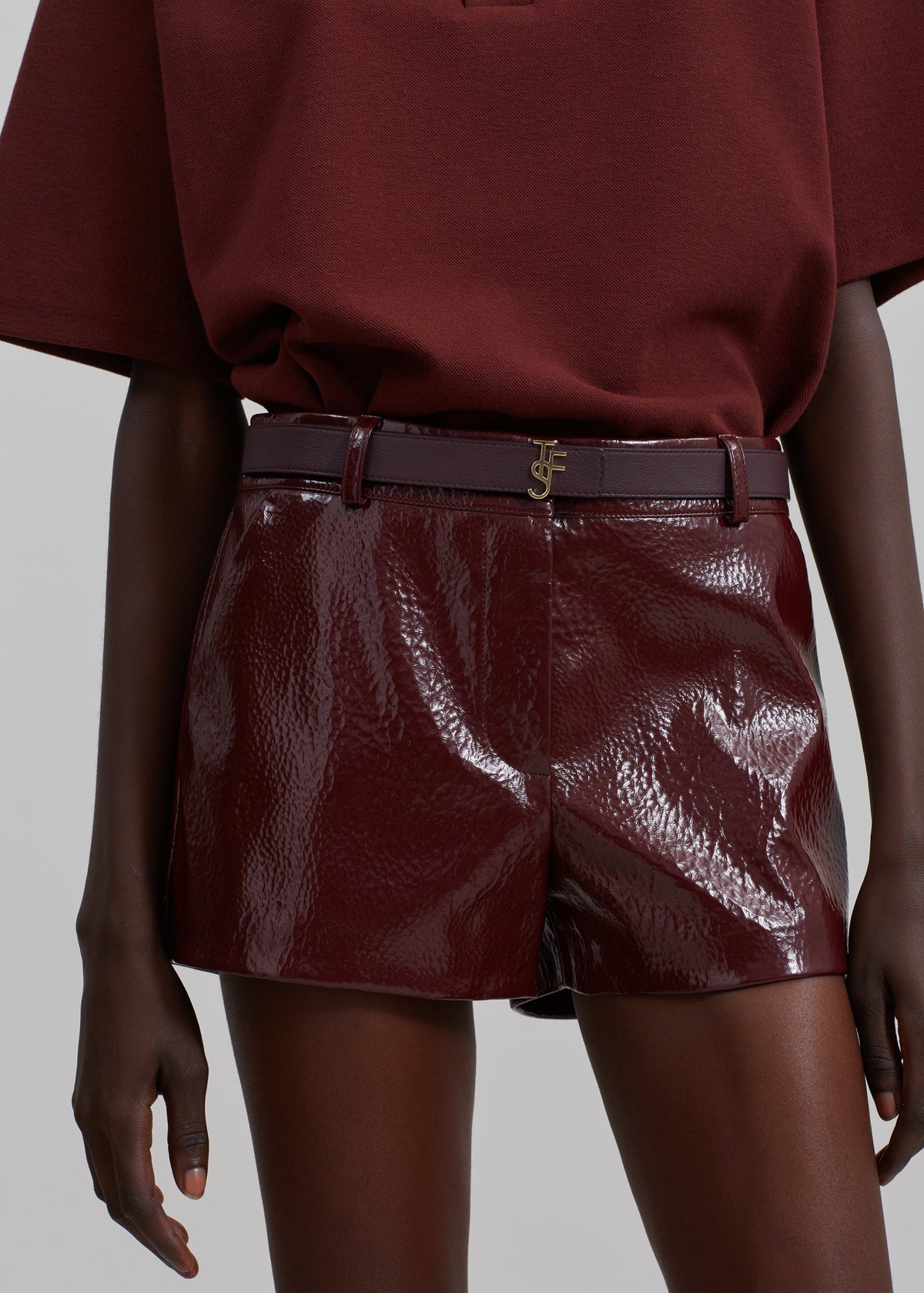 Kate Crackled Faux Leather Mini Shorts - Burgundy β view 4 of 12