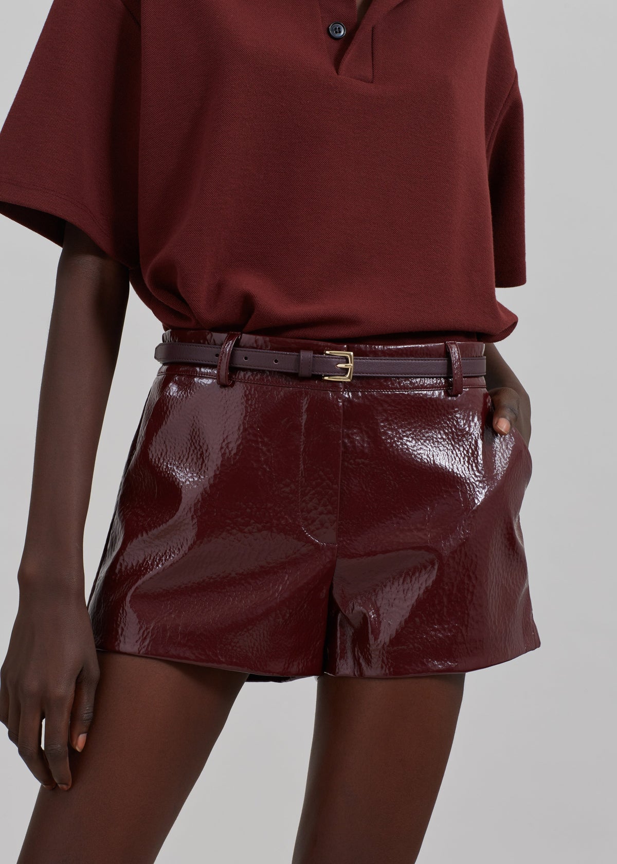Kate Crackled Faux Leather Mini Shorts - Burgundy β view 8 of 12