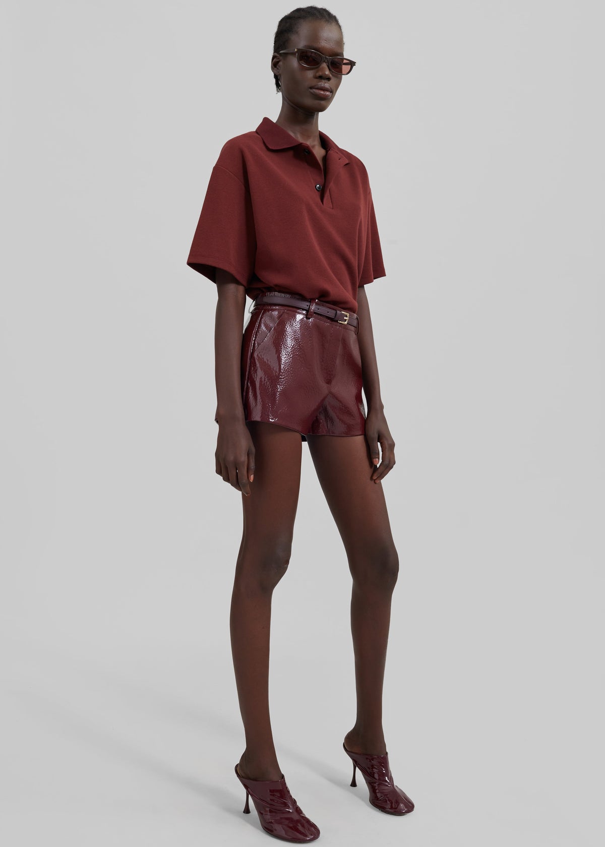 Kate Crackled Faux Leather Mini Shorts - Burgundy β view 6 of 12