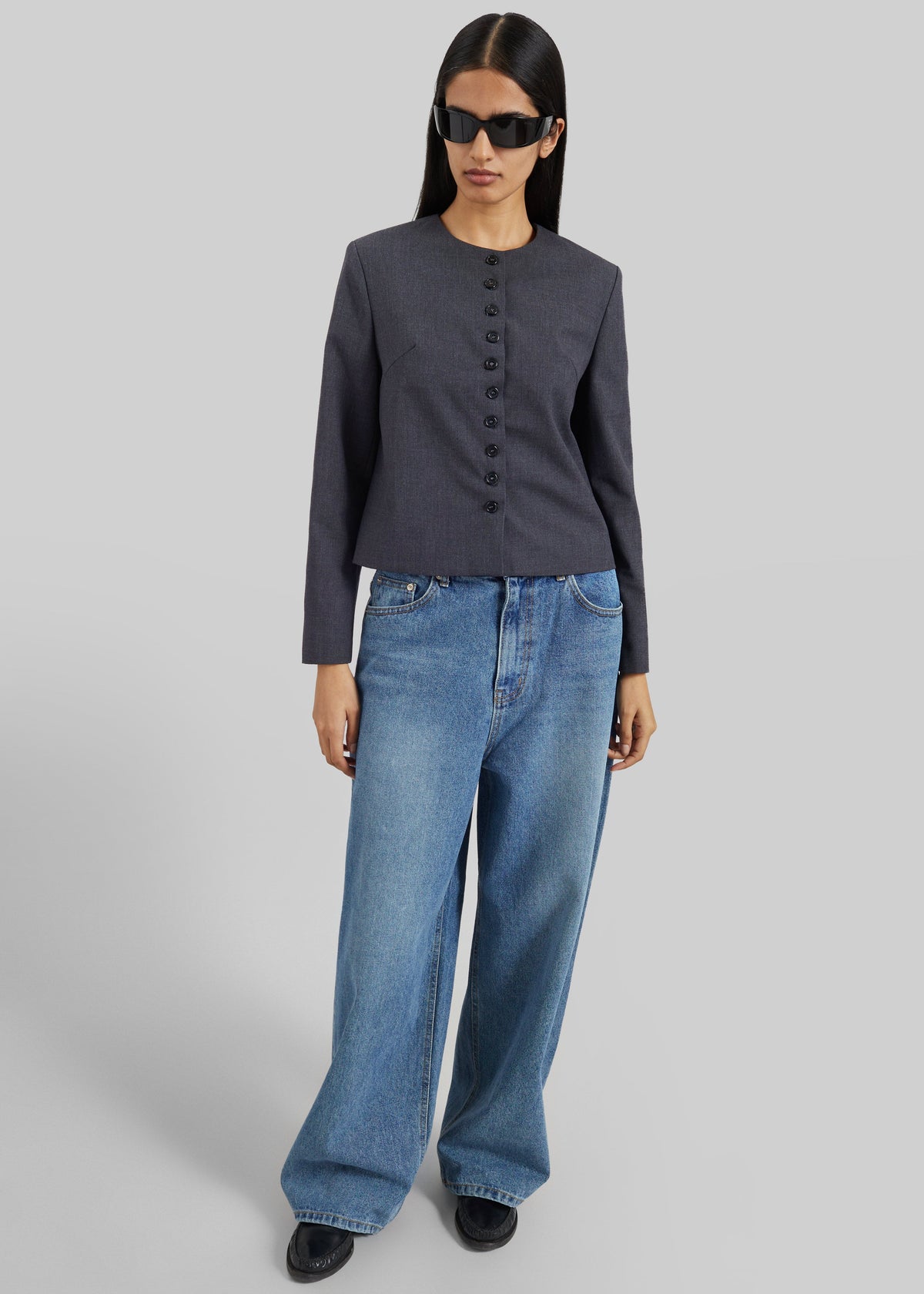Katya Button-Up Boxy Top - Dark Grey Melange β view 6 of 13