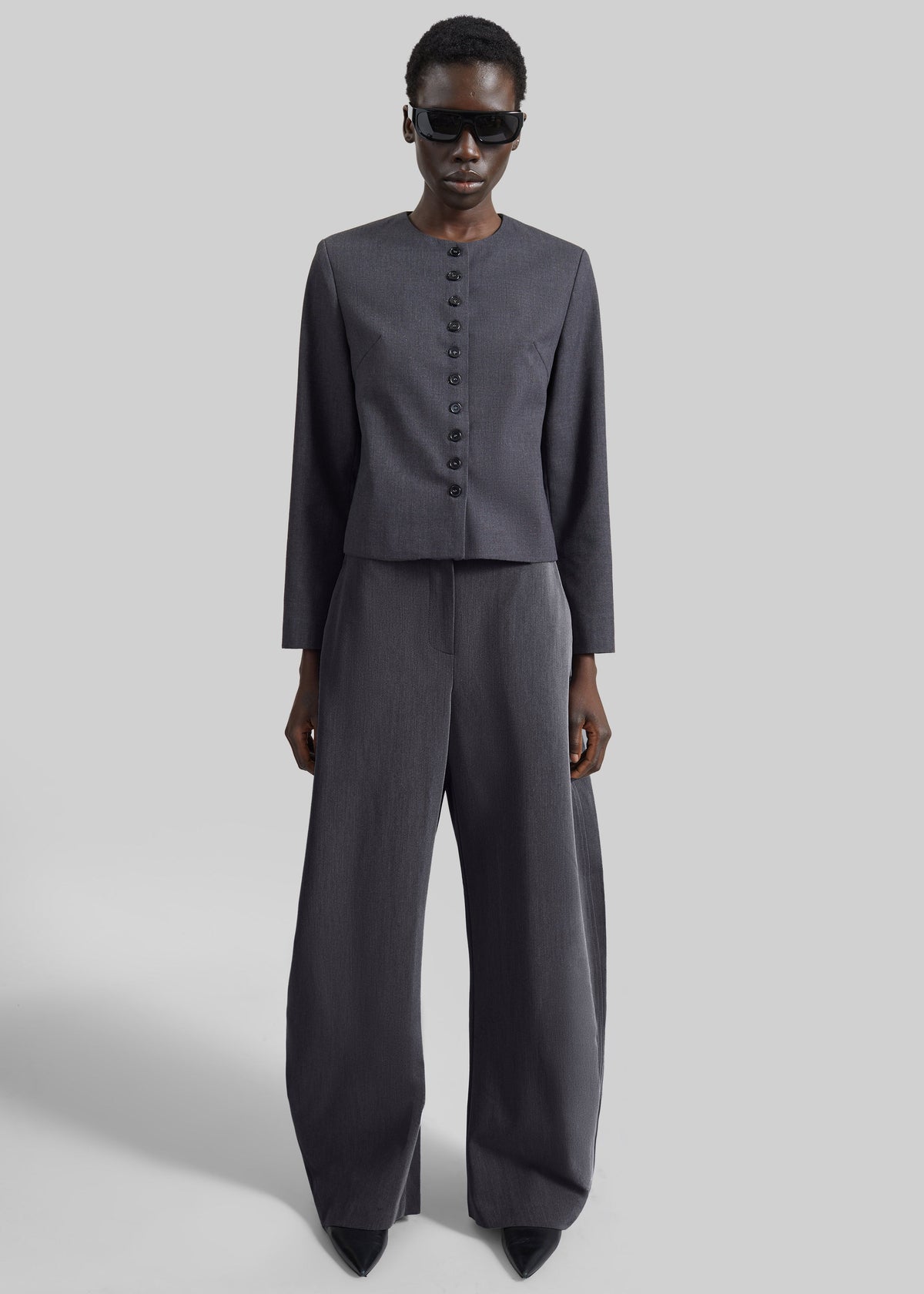 Katya Button-Up Boxy Top - Dark Grey Melange β view 8 of 13