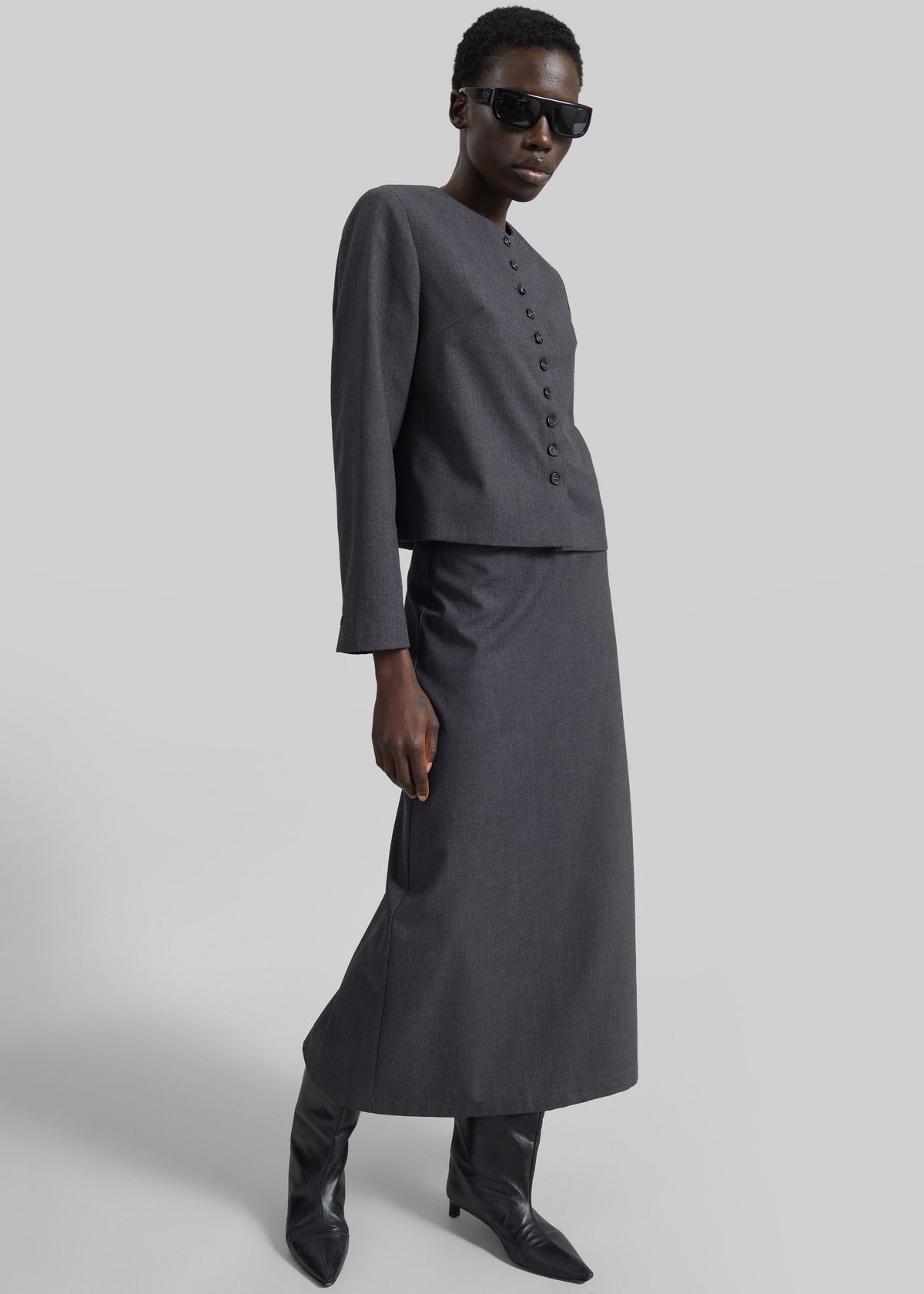 Katya Button-Up Boxy Top - Dark Grey Melange β view 4 of 13