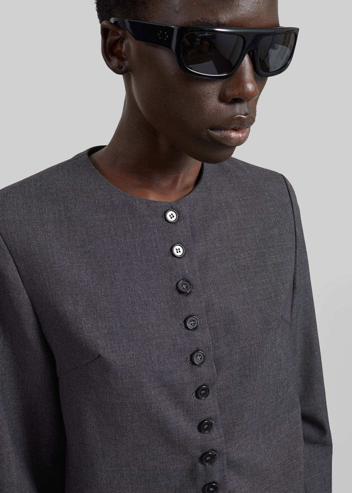 Katya Button-Up Boxy Top - Dark Grey Melange β view 5 of 13