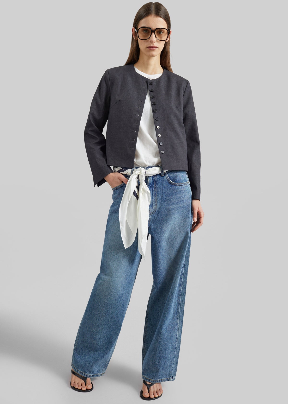 Katya Button-Up Boxy Top - Dark Grey Melange β view 9 of 13