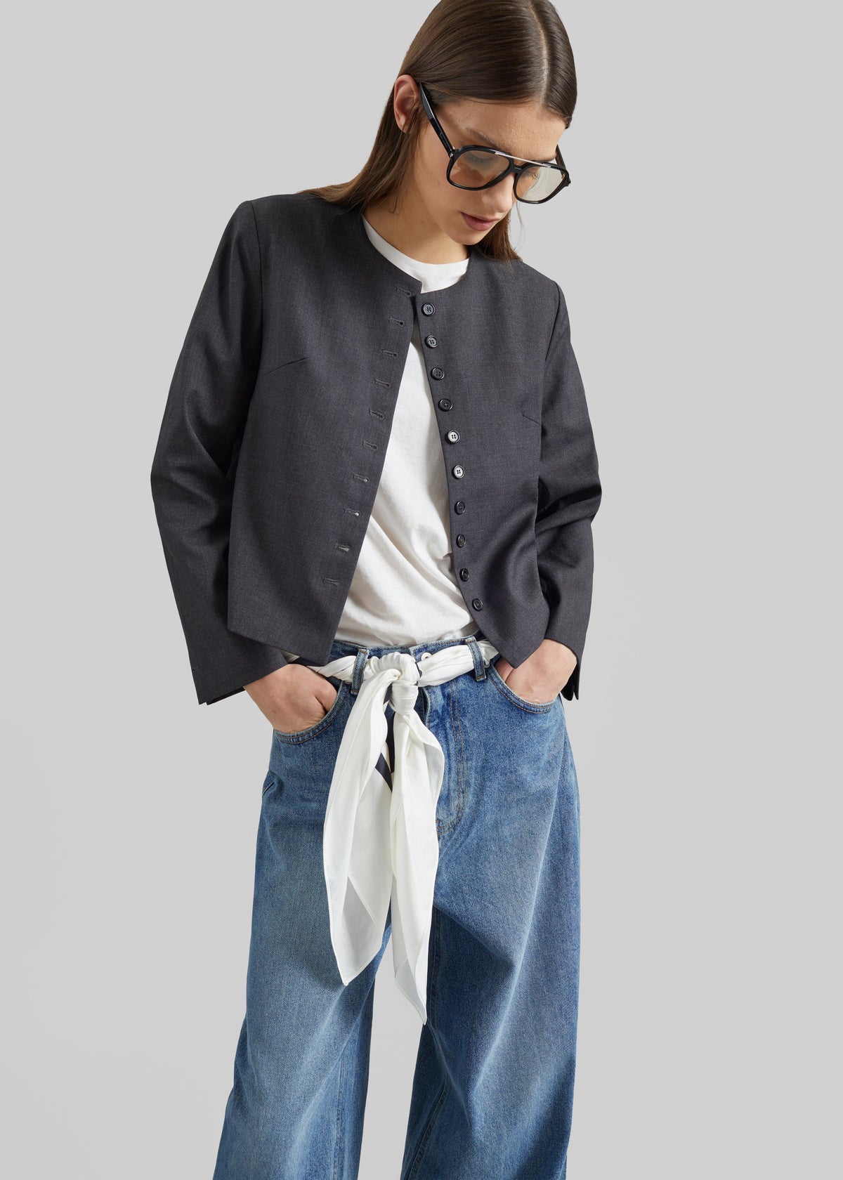 Katya Button-Up Boxy Top - Dark Grey Melange β view 10 of 13