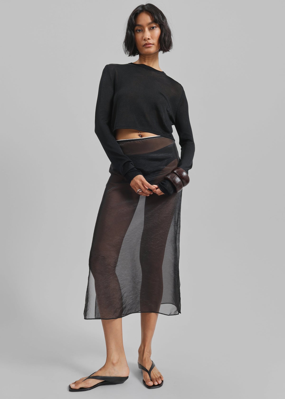 Kazel Cropped Thin Knit Top - Black β view 7 of 9