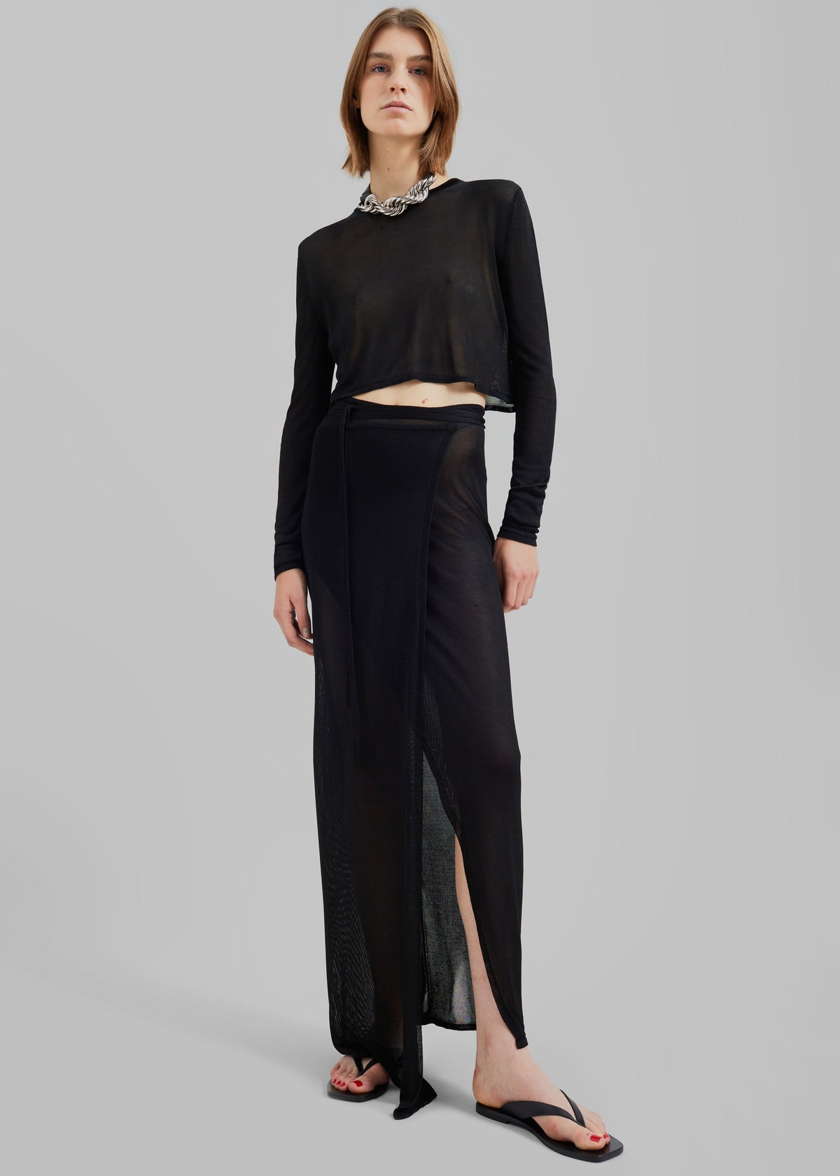 Kazel Cropped Thin Knit Top - Black β view 2 of 9