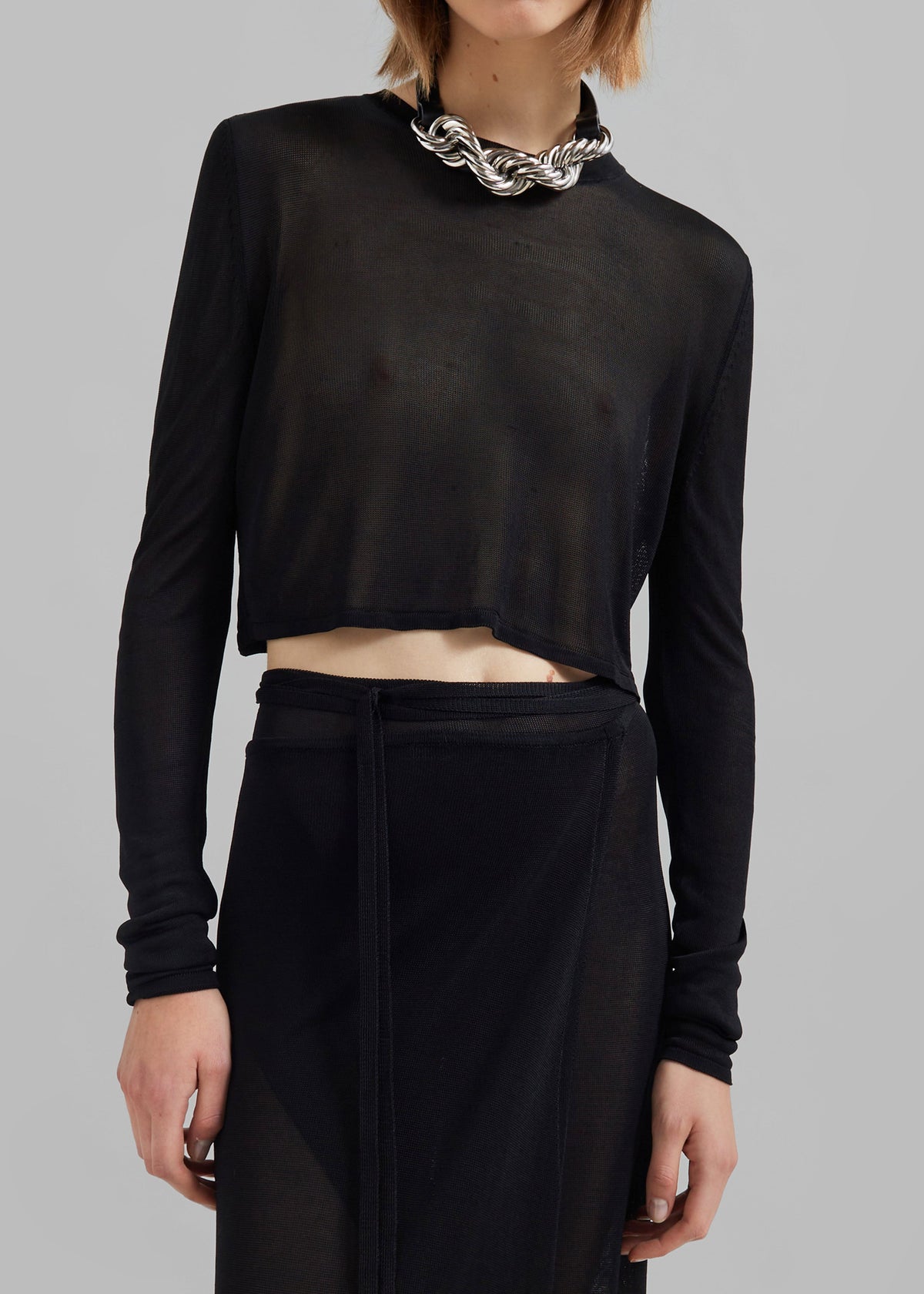 Kazel Cropped Thin Knit Top - Black β view 3 of 9