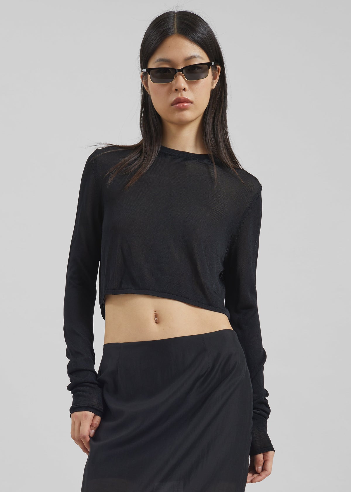 Kazel Cropped Thin Knit Top - Black β view 1 of 9
