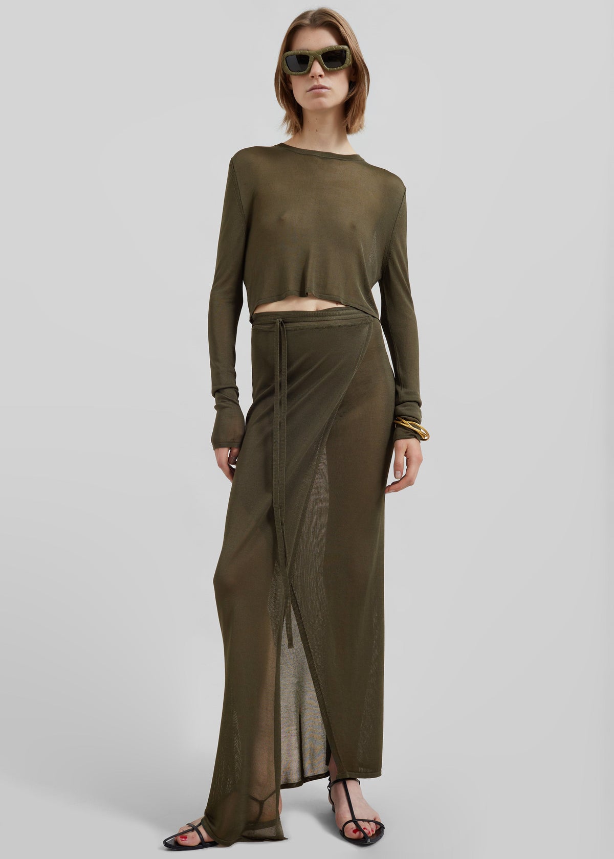 Kazel Cropped Thin Knit Top - Khaki β view 3 of 7