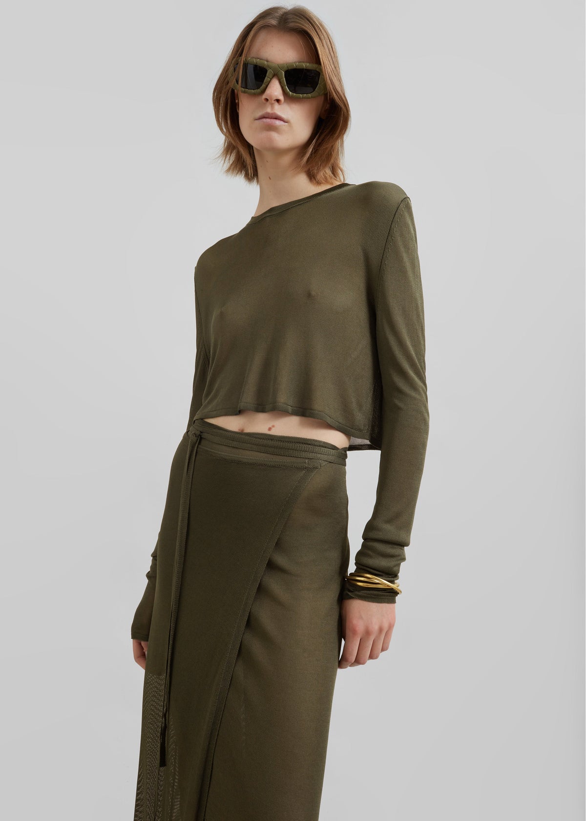 Kazel Cropped Thin Knit Top - Khaki β view 2 of 7