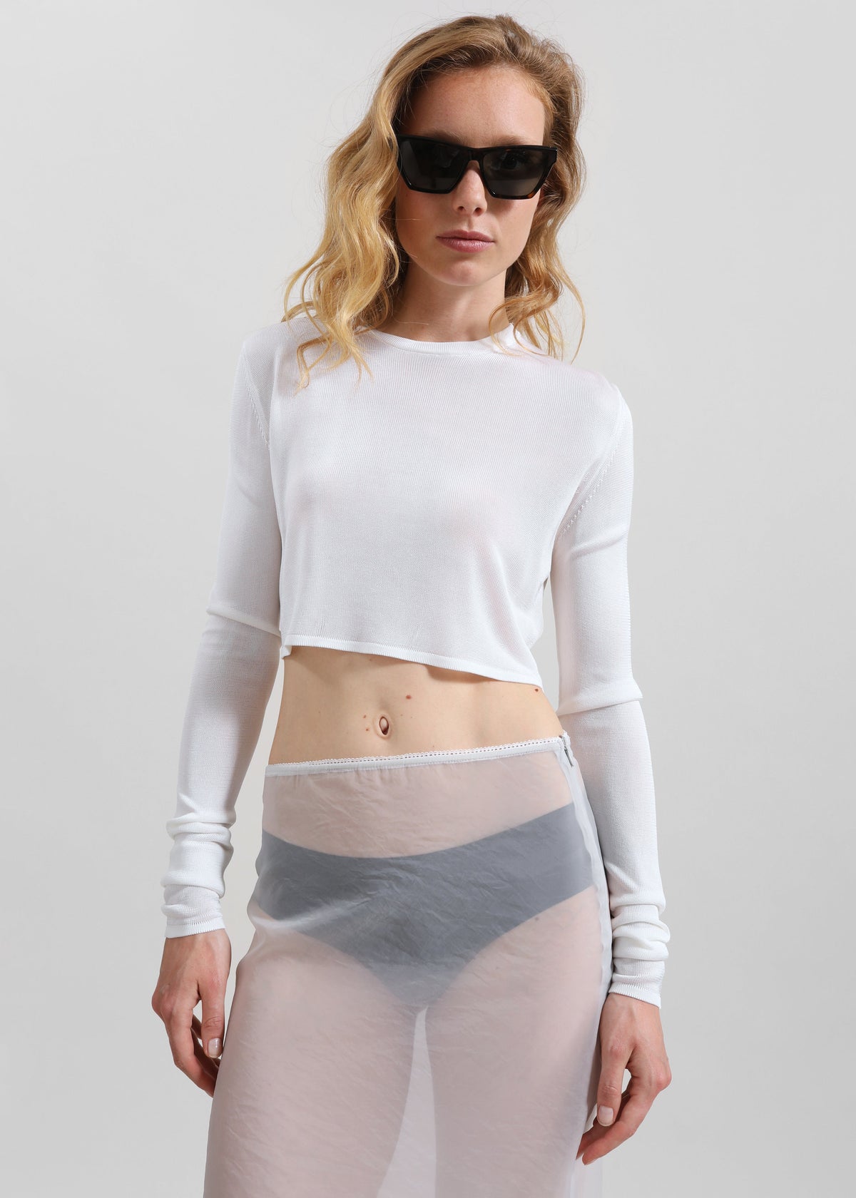 Kazel Cropped Thin Knit Top - White β view 1 of 11