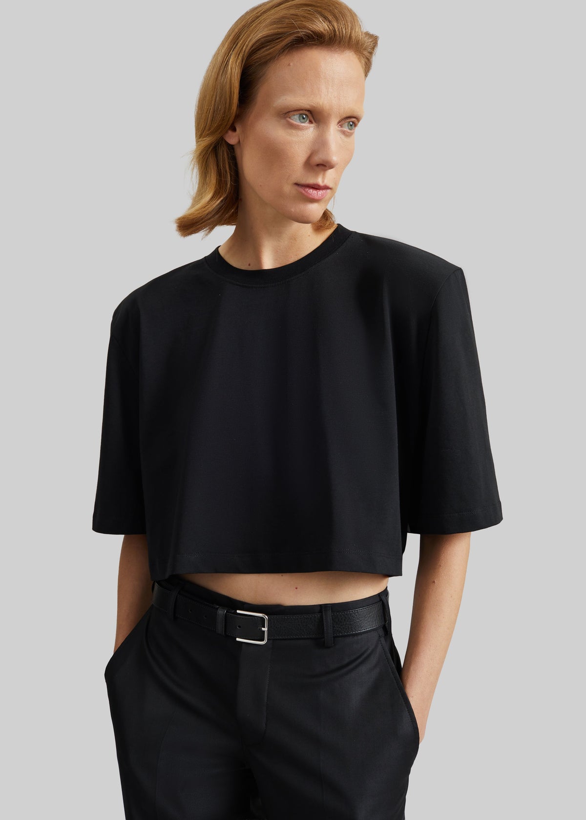 Kelan Padded Cropped Tee - Black β view 1 of 7