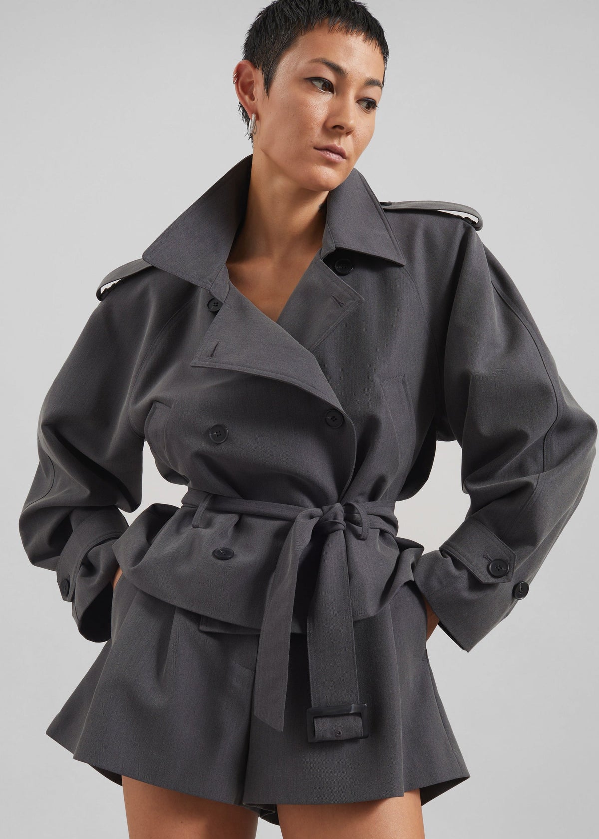 Kinsley Cropped Trench Jacket - Grey β view 2 of 9